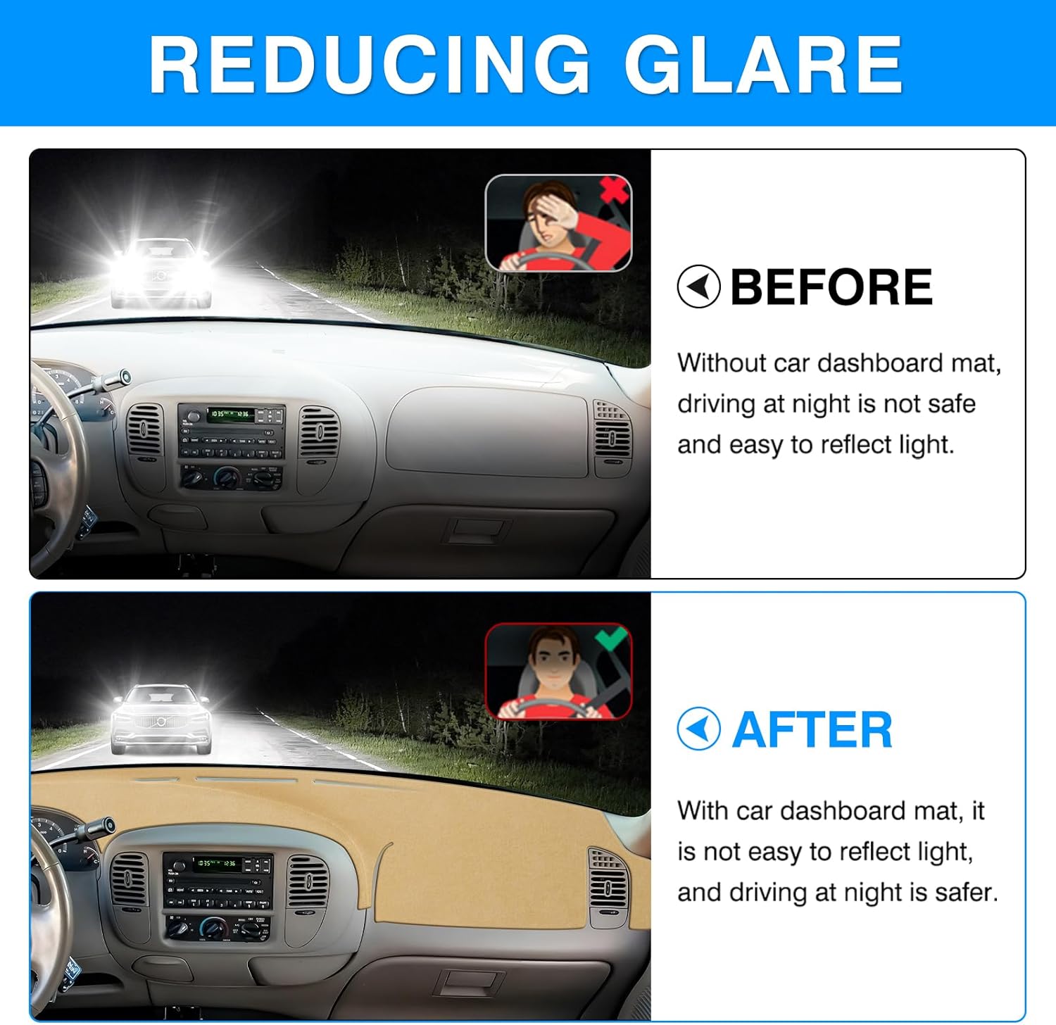 Autorder Beige Dashboard Cover Mat for 1997-2003 Ford F150 F-150/F250/Expedition/F150 Heritage Accessories Dash Cover Upgrade Polyester Dash Mat Sunshade Glare UV Rays Protector