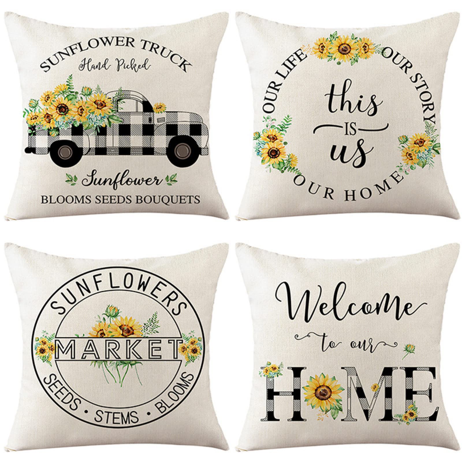 Housses de coussin de canapé déco tournesol en lin 60x60 cm pour un salon moderne