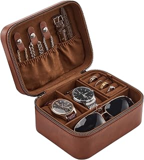 ProCase Travel Watch Case, 2 Slots Mens Jewelry Box -Lightbrown