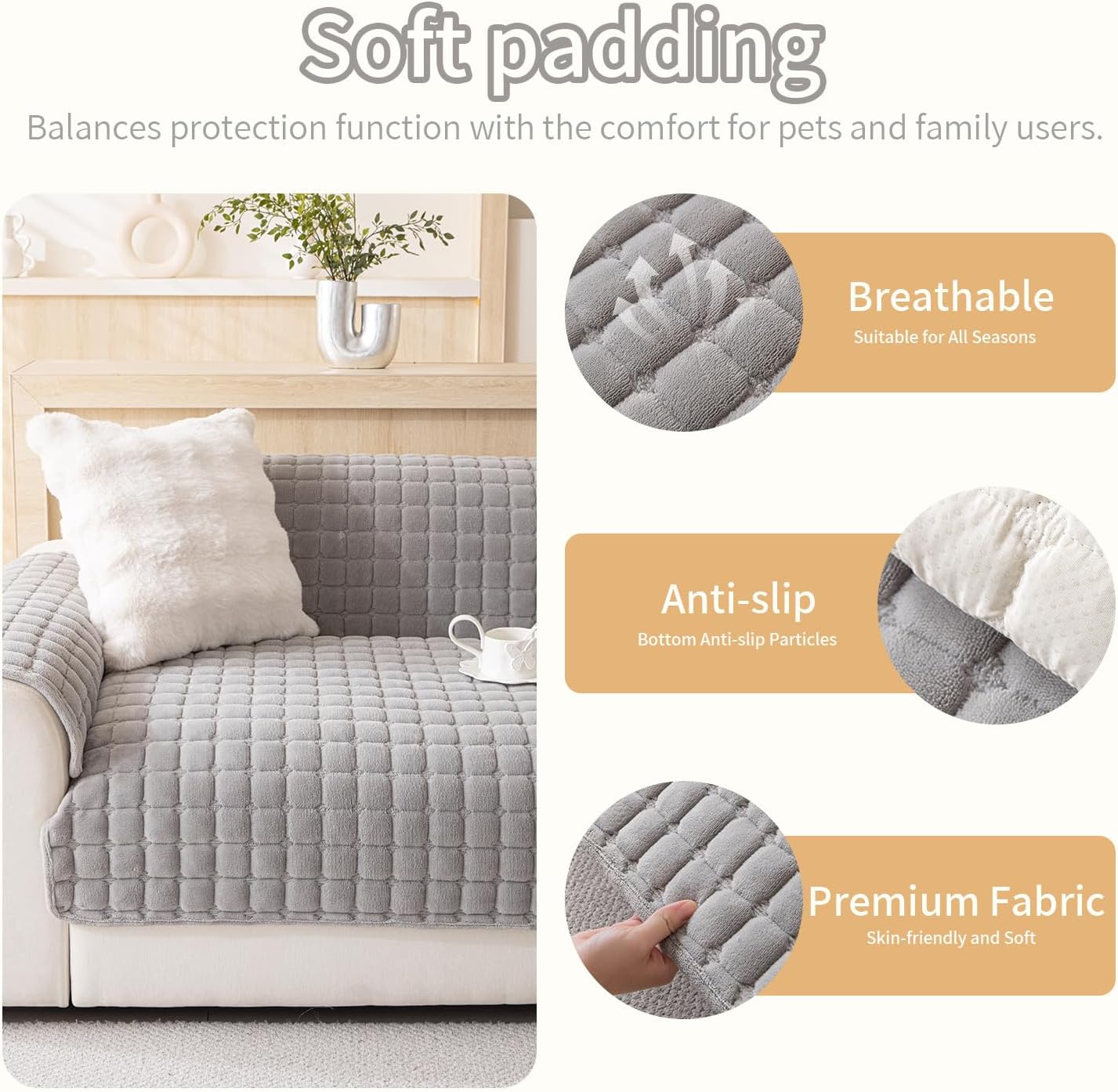 BOV Light Gray Quilted Loveseat Sofa Cover 36"x71" – Non Slip Couch Cover Washable, Plush Pet Sofa Cover with Rubber Backed Design, Dog Couch Covers for Sectional Sofa