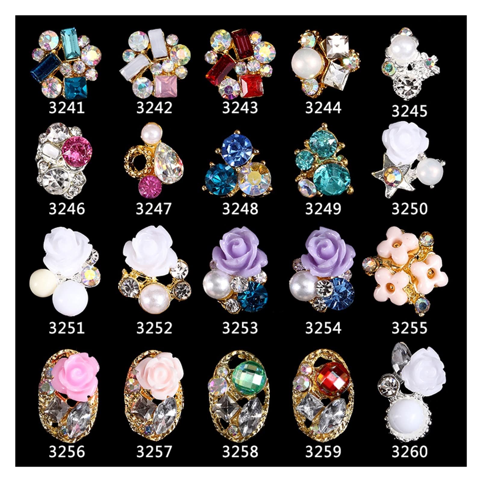 200 pz Lega 3D Nail Art Rose Fiori di Fiori di Gioielli Unghie Cristallo Strass Fiocchi/Fiori/Rose Unghie Decorazioni in Pietra Accessori, wanglan
