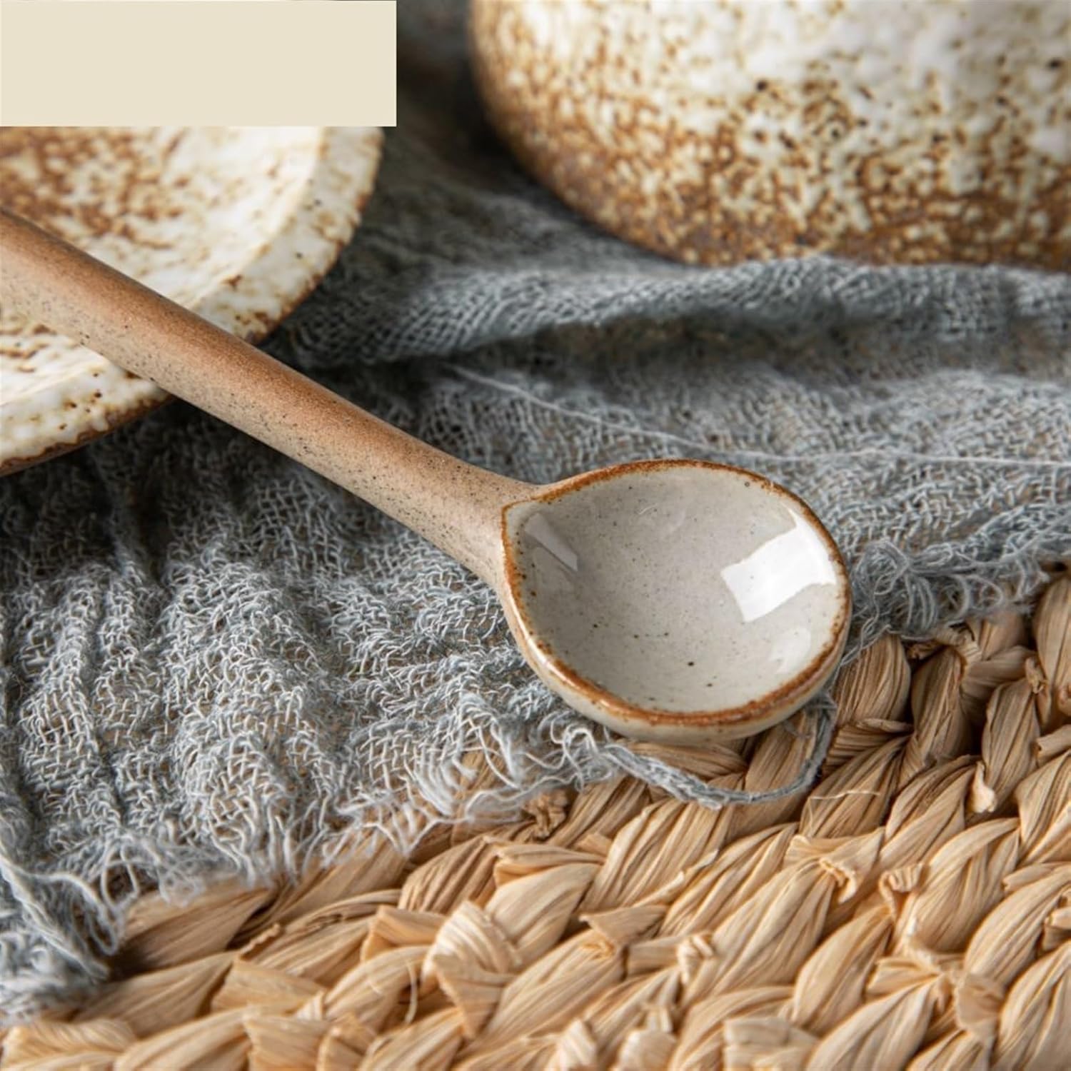 Coffee Scoops Hand-Coffee Spoon Ceramic Long Handle Coffee Coarse Pottery