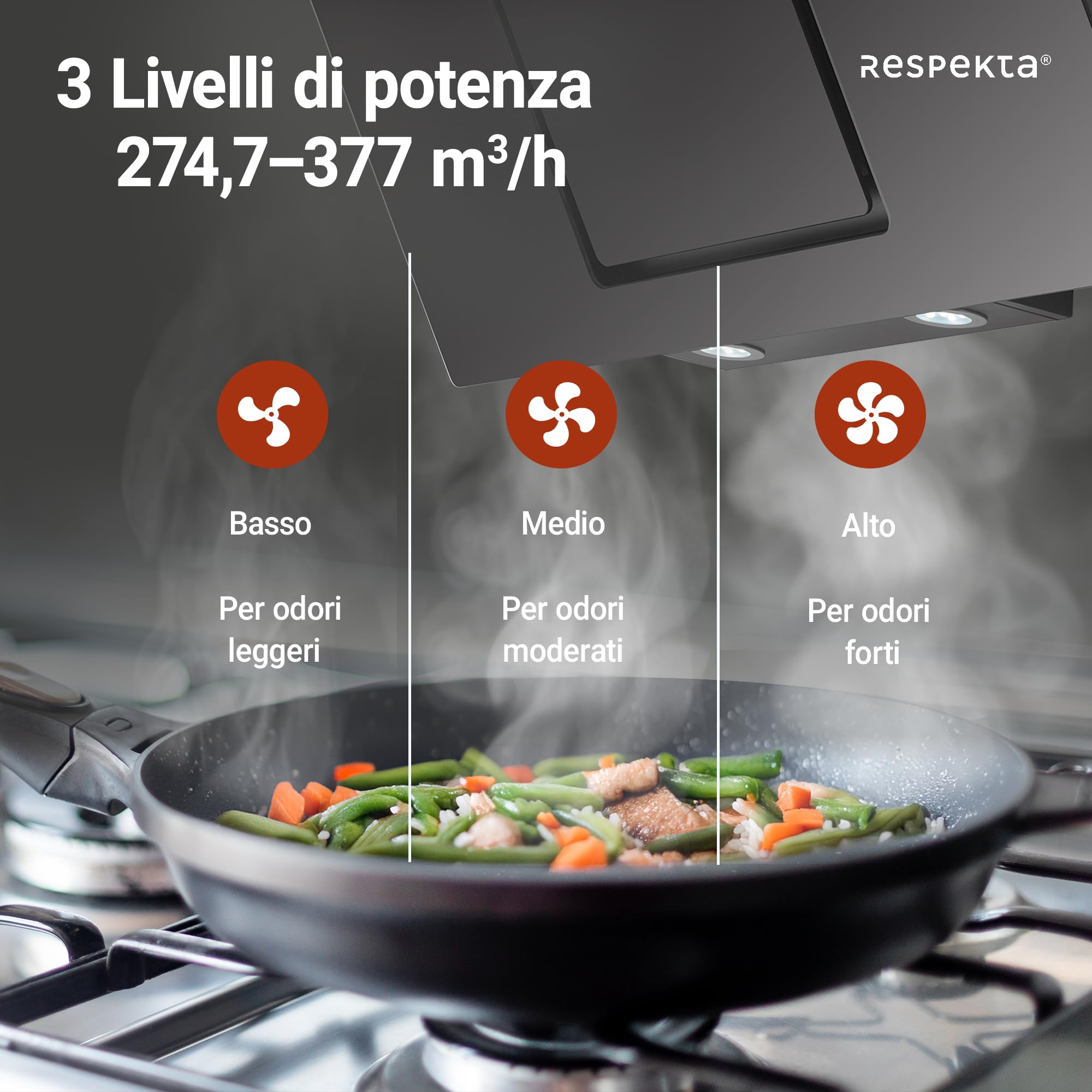 Respekta Cappa cucina inclinata con spazio per la testa | Cappa cucina verticale 90 cm | Scocca in metallo con vetro nero | Funzione di scarico e ricircolo | CH22010|90SBZ | B | 54 – 62 dB