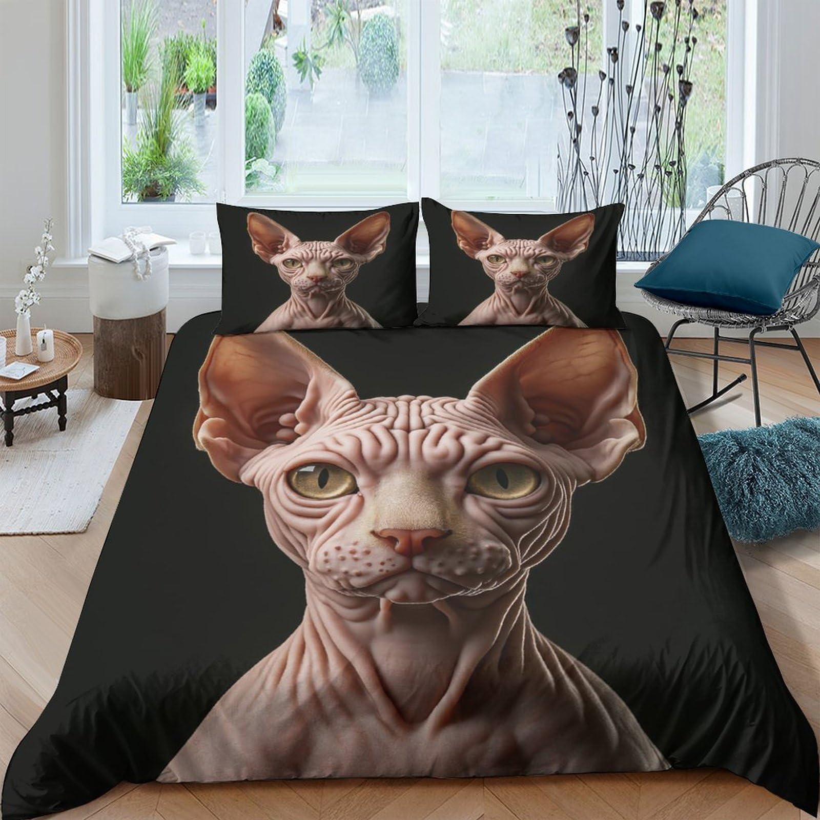 Ctjqhvkz Style-3 3D Printed Sphynx Cat Fitted Sheet Microfiber Soft Black Artistic Bed Cover For Bedroom Guest Room Mattress Decor Single（135X200cm）