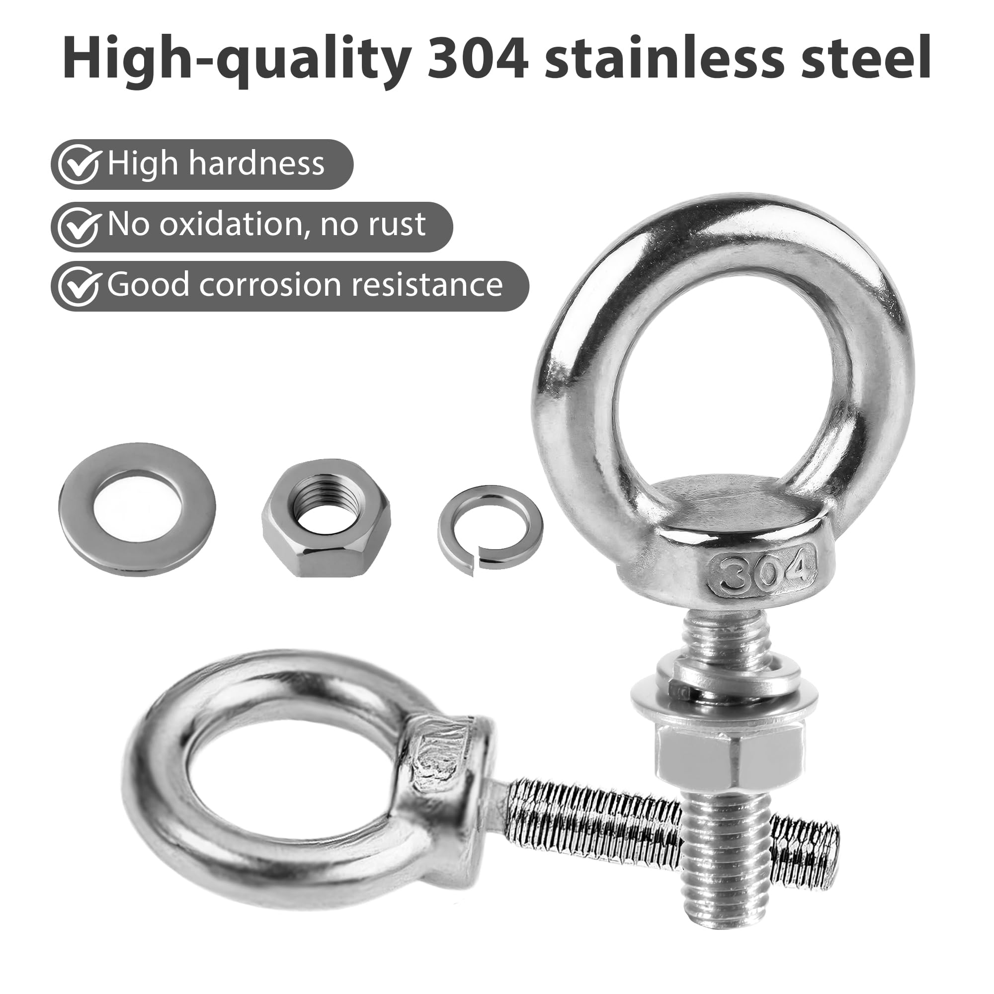 Vite ad anello M8, 4 viti ad occhiello in acciaio inox 304, con tappo a vite e rondelle, occhielli a vite, viti ad anello per il fissaggio, per appendere, interni, esterni