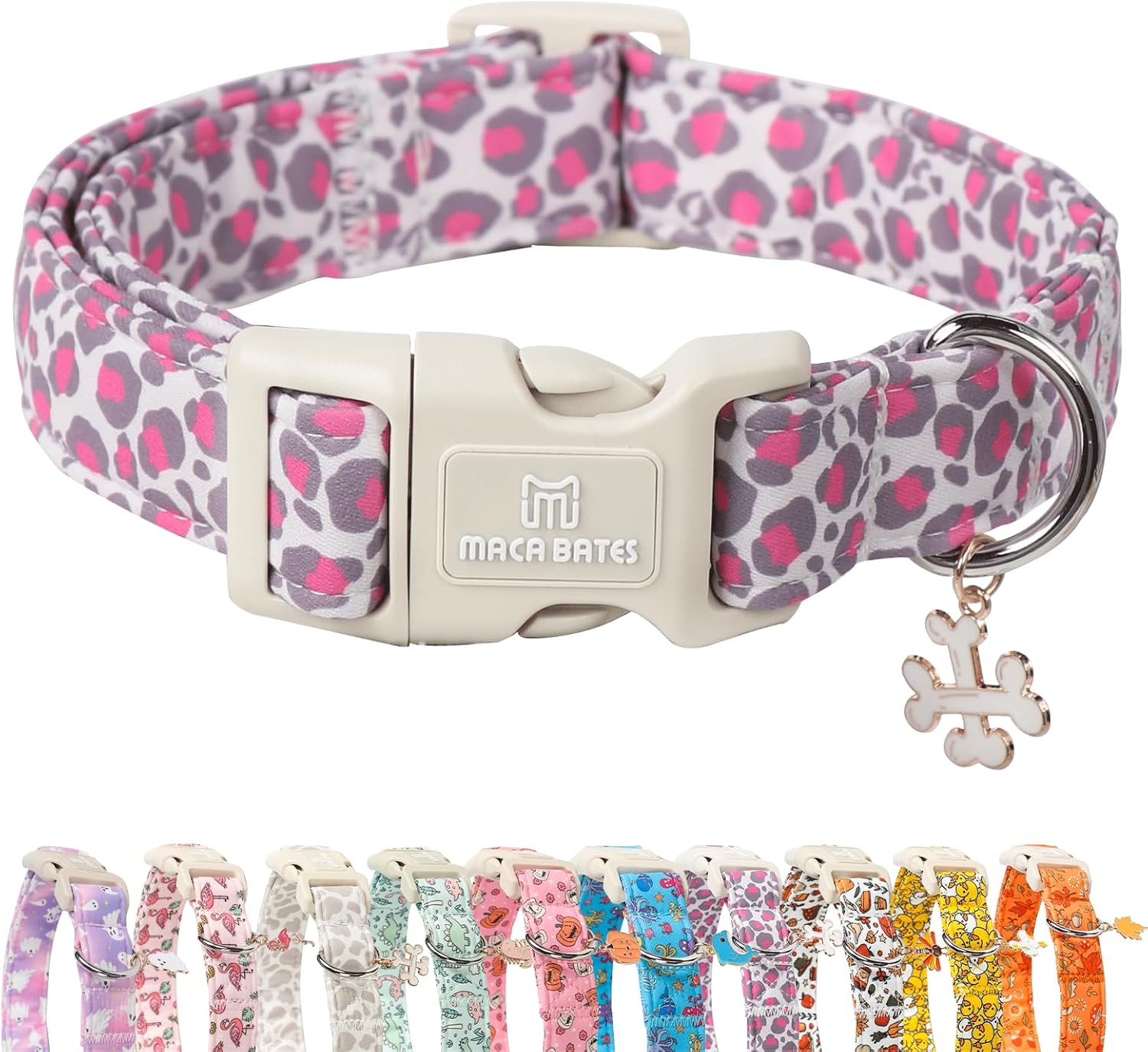 Maca Bates Pink Leopard Dog Collar Cow Print Puppy Collars