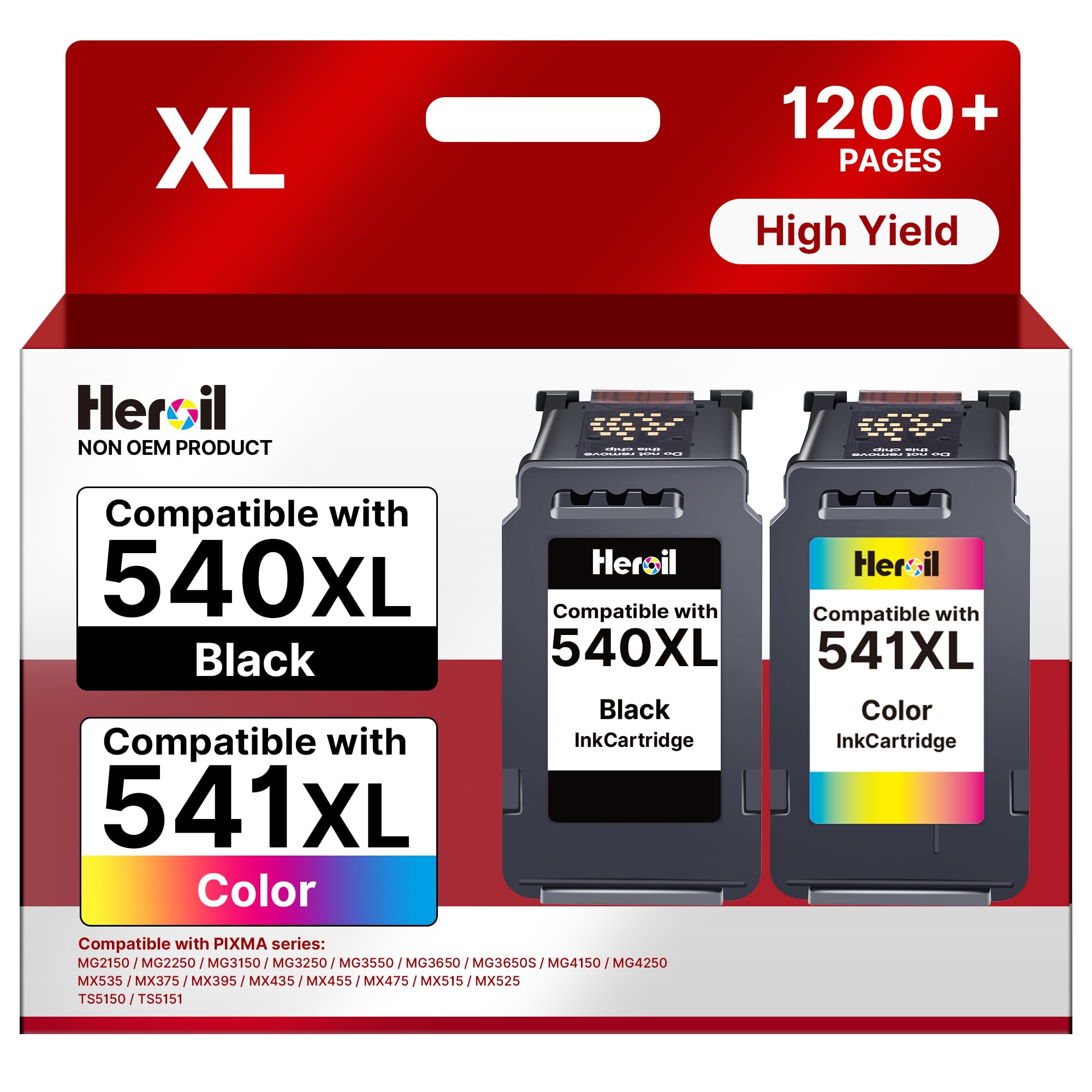 Tintenpatronen 540XL 541XL Multipack Ersatz für Canon Druckerpatronen 540 541 PG540 CL541 PG-540XL CL-541XL für Pixma TS5150 TS5100 MG3650s TS5151 MG3600 MX475 MG4250 MG3650, 1 Schwarz 1 Farbe