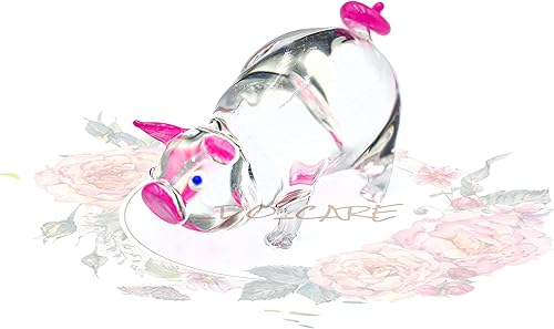 Miniatura 2 de I-DO-CARE Precioso lindo mini cerdo rosa animales transparentes soplado a mano arte de cristal - Figuras hechas a mano en miniatura coleccionables