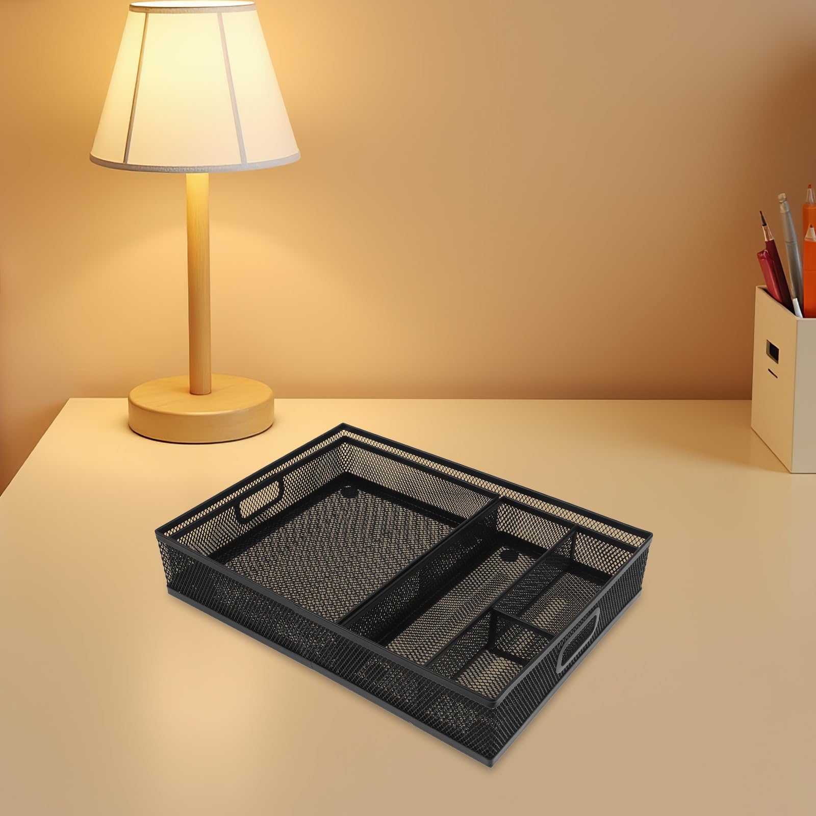 3 separadores de cajones de metal para escritorio - Organizador de cajones de malla metálica pequeña - Caja de almacenamiento de artículos de oficina para escritorio, baño, cocina y