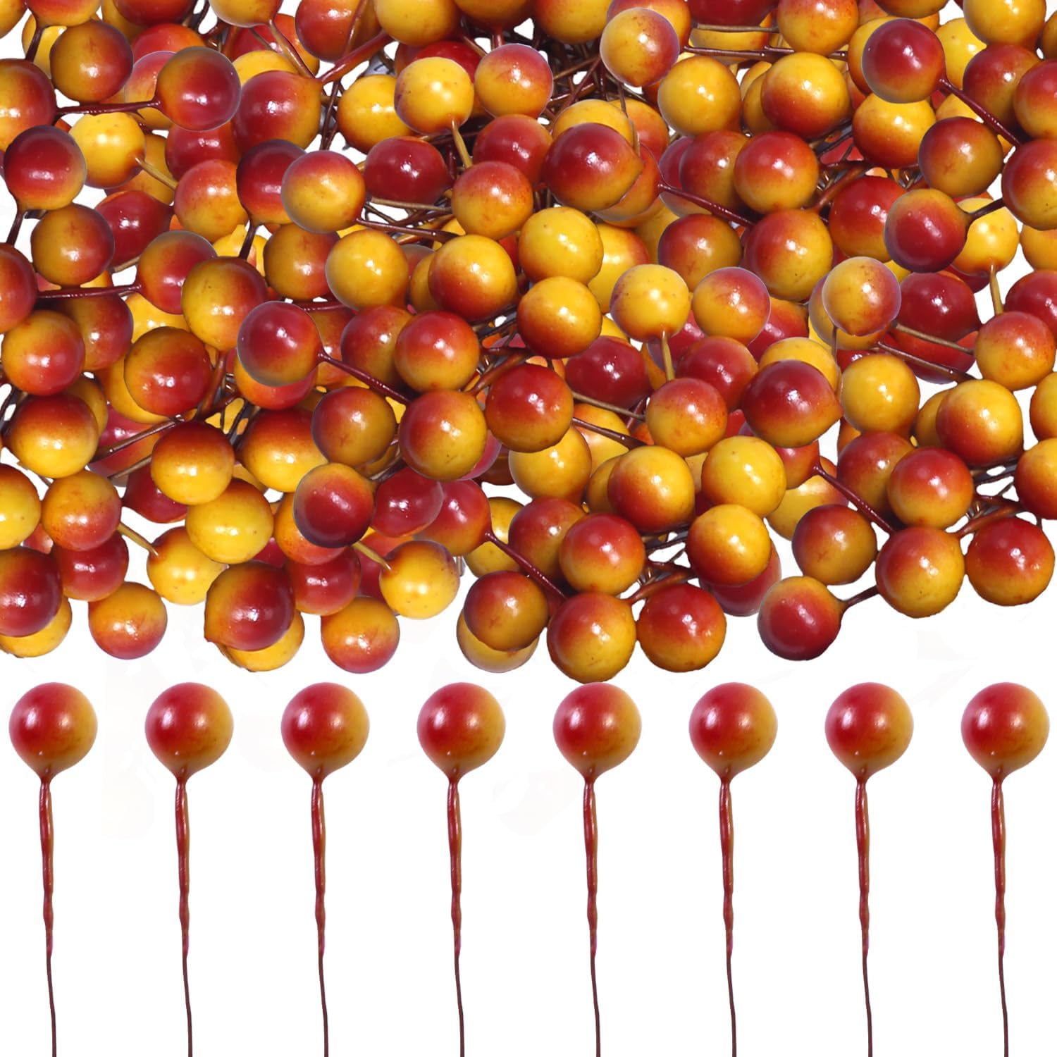 Artificial Holly Berries with Wire Stems, 400Pcs Red Mini Berry Picks, 10mm Fake Berries for Crafts, Artificial Berries for Fall Tree Wreath Decor (400, Fall Color)