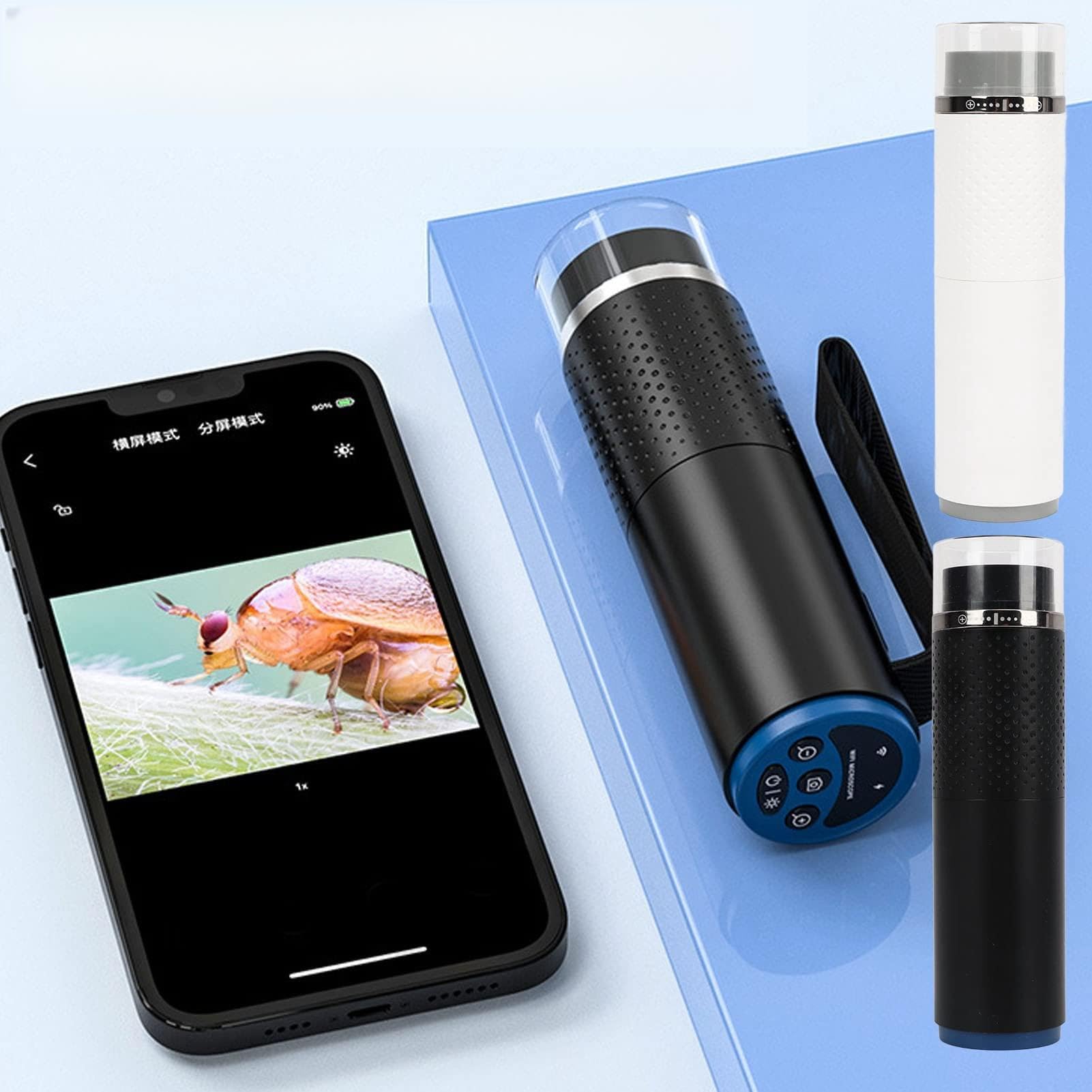 Microscopio Digital Inalámbrico, Aumento 50X-1000X WiFi HD Microscopio de Bolsillo con Luz LED Ajustable para Impresión Textil PCB Inspección de la Piel (White)