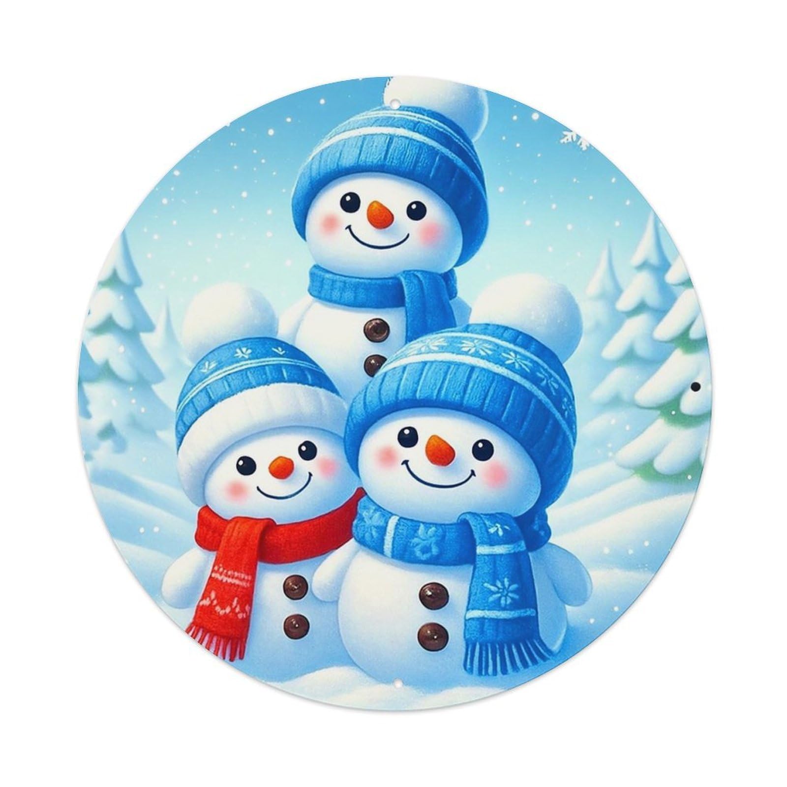 Three Snowmen In Winter Scene Tin Sign Metal Poster Vintage Metal Signs for Home Man Cave Bar Cafe Kitchen laundry room Wall Decorations 8x8 inches