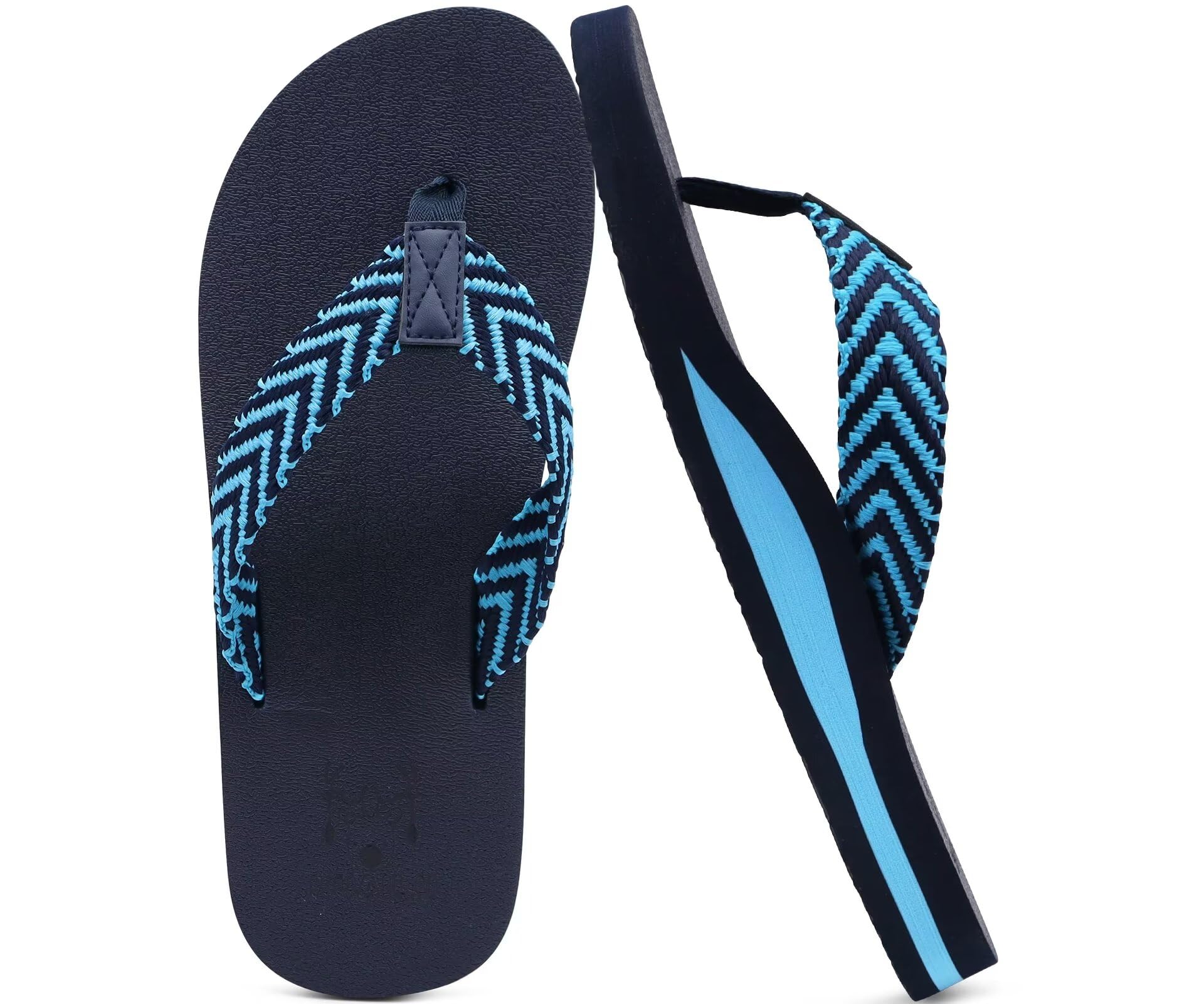 KuaiLu Men's Flip Flops Arch Support Summer Beach Pool Water Thong Sandals Waterproof Rubber Walking Shoes