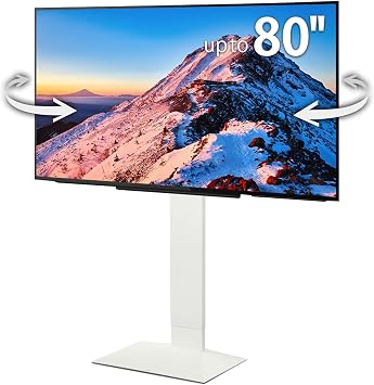 WALL V3SW High Type, Sleek Ultra-Thin Tall TV Stand for 3280" TVs, Satin White, Swivel Function, Free Standing, Space-Saving Design, for Living Room and Bedroom, No Drill Setup, Japan-Engineered