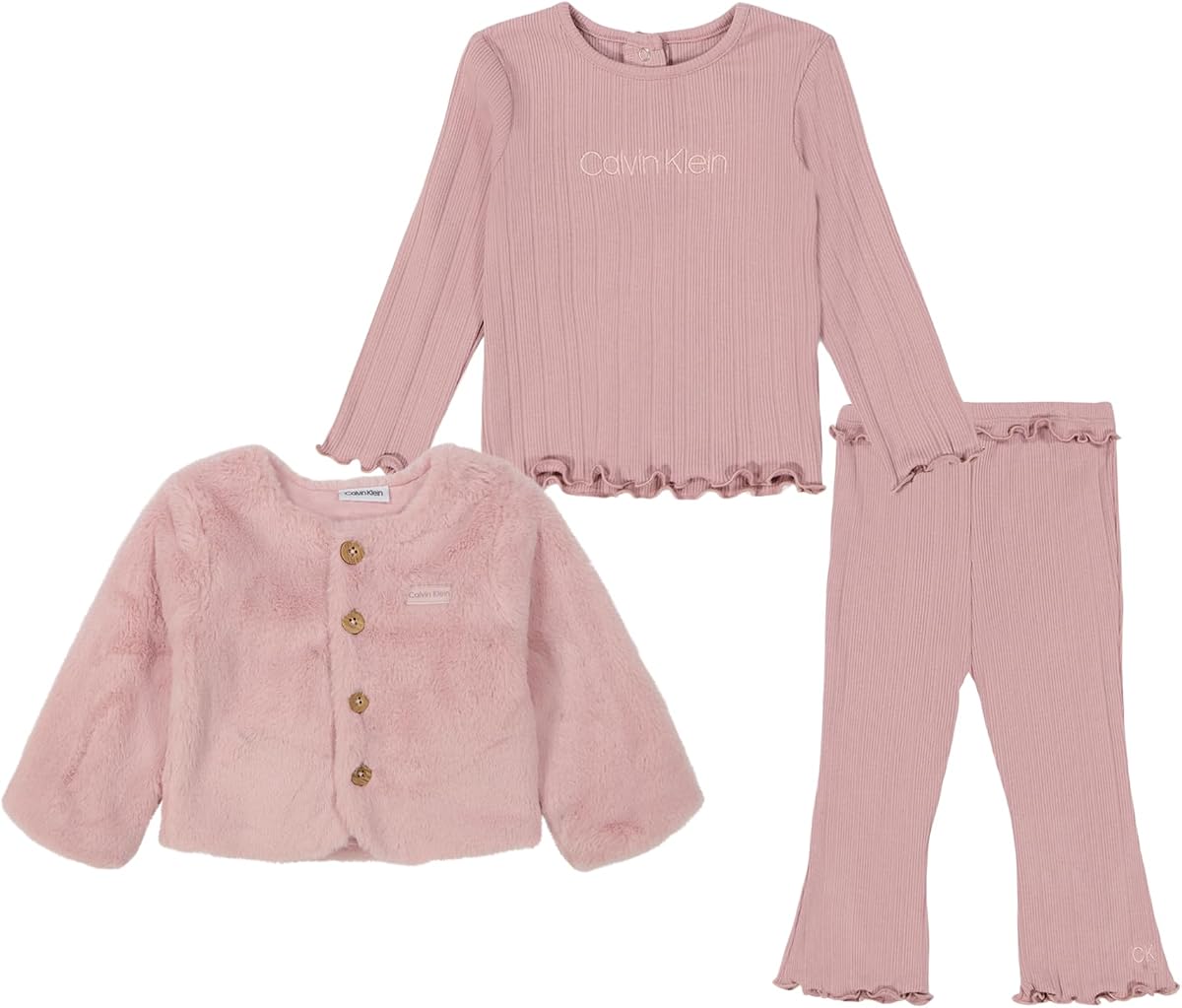 Conjunto bebé niña de 3 piezas, chaqueta sherpa, camisa y pantalón