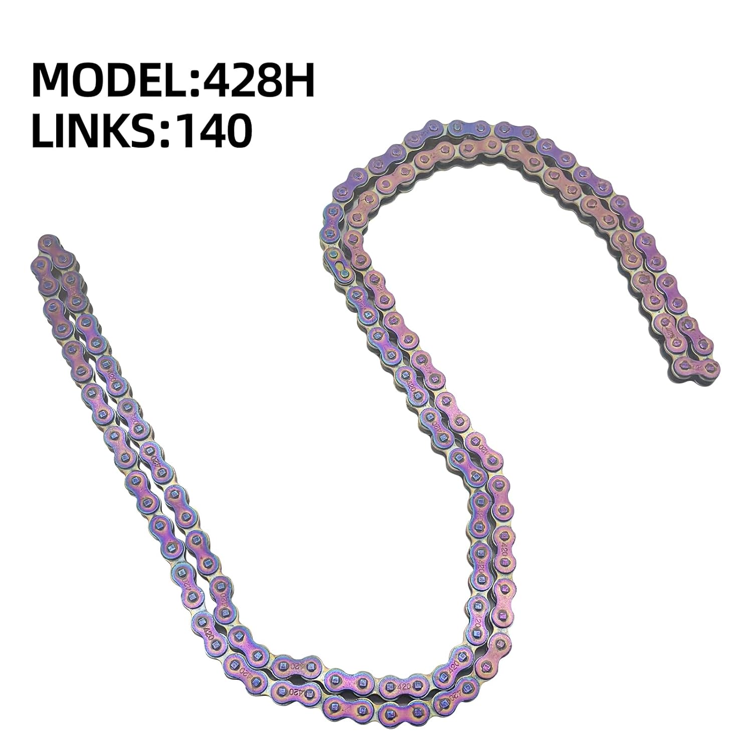 420 Motorcycle Chain and Chain Breaker,420 Standard Roller Chain 140 Links Heavy Duty Drive Chain for 50cc 70cc 90cc 110cc 125cc Dirt Pit Bike ATV Quad Go Kart Scooter Mini Bike (Colored)