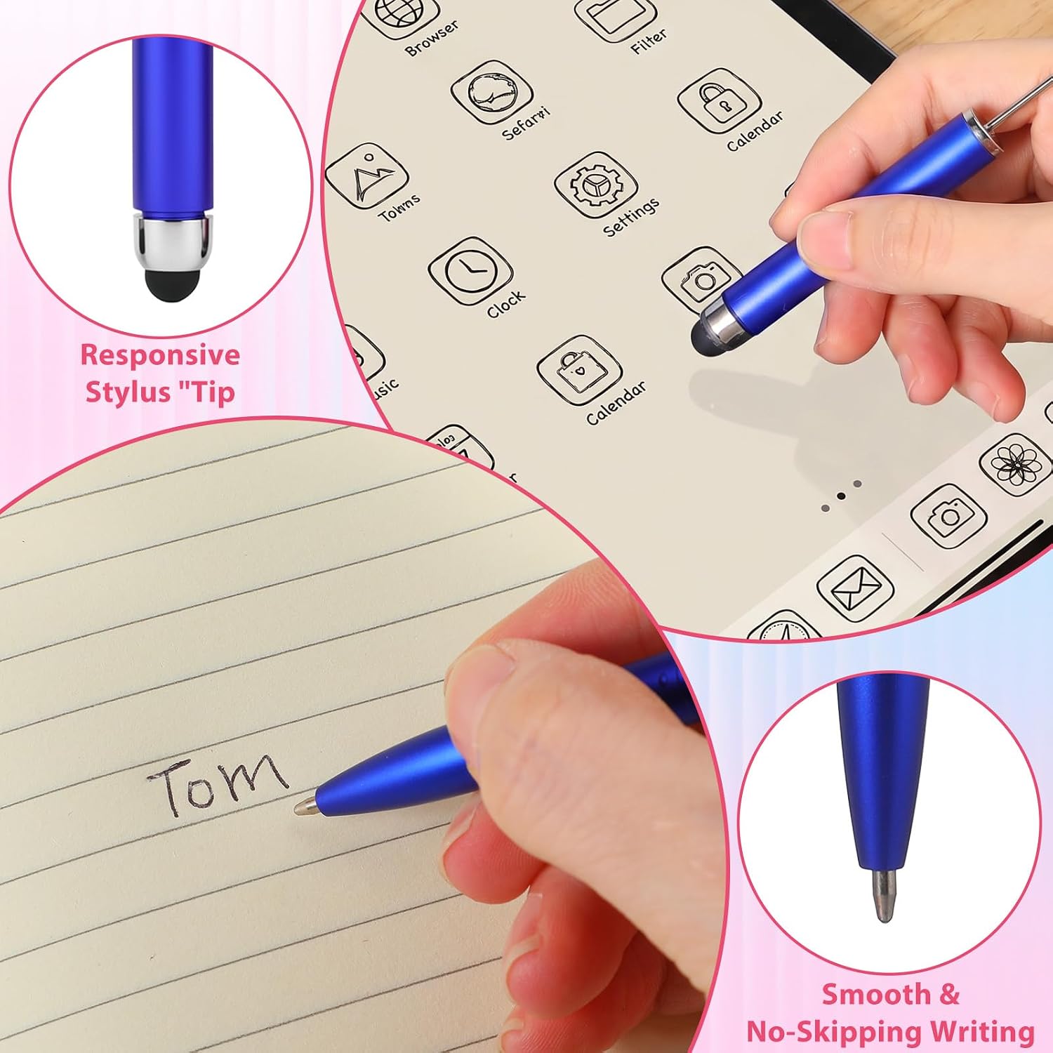 48 Pack Beaded Pens with Stylus Tips, 8 Colors Plastic Beadable Pens Bulk 2-in-1 Stylus Ballpoint Pen for Touch Screen Writing, DIY Craft Office Supplies, 5.51 Inch Black Ink