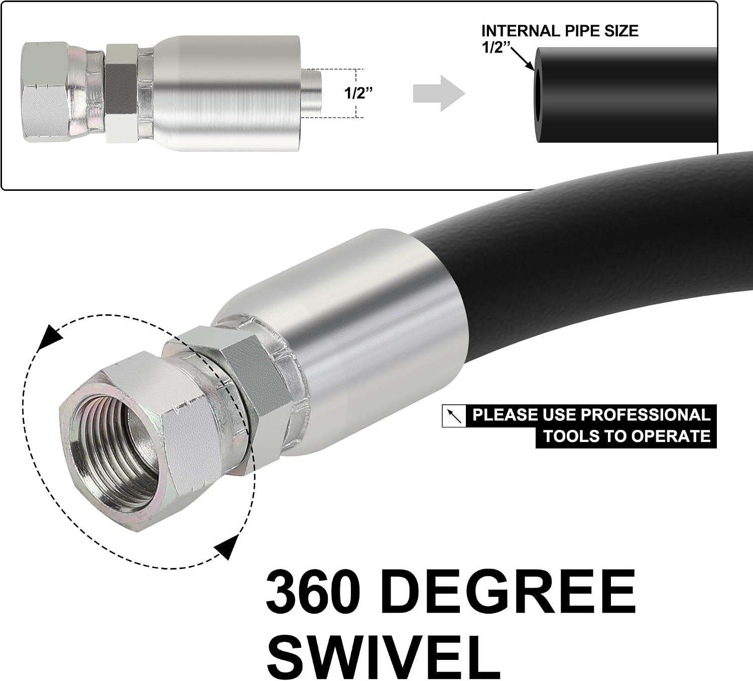 1/2’’ ID Hose x 1/2’’ JIC 37 Degree Flare Swivel Hydraulic Hose Fittings End, 10PCS Set for Single Wire Hydraulic Hose