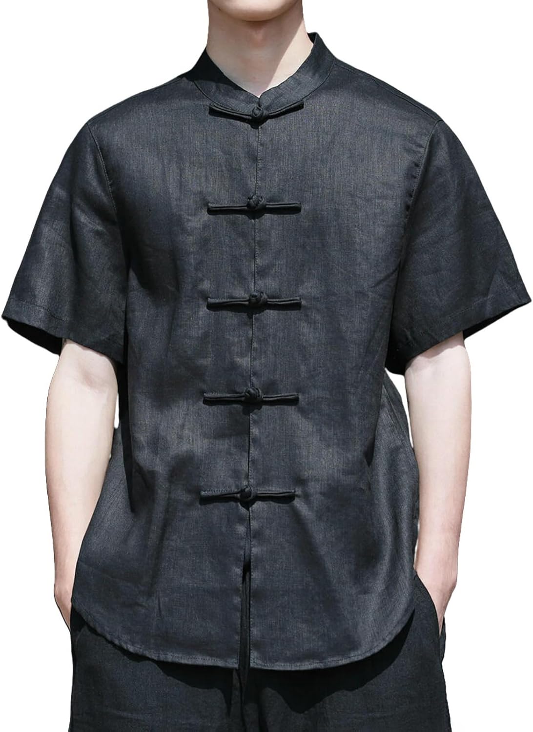 Men's Summer Chinese Style Lightweight Trendy Loose Retro Linen Frog Button Short Sleeve Tang Suit Shirt