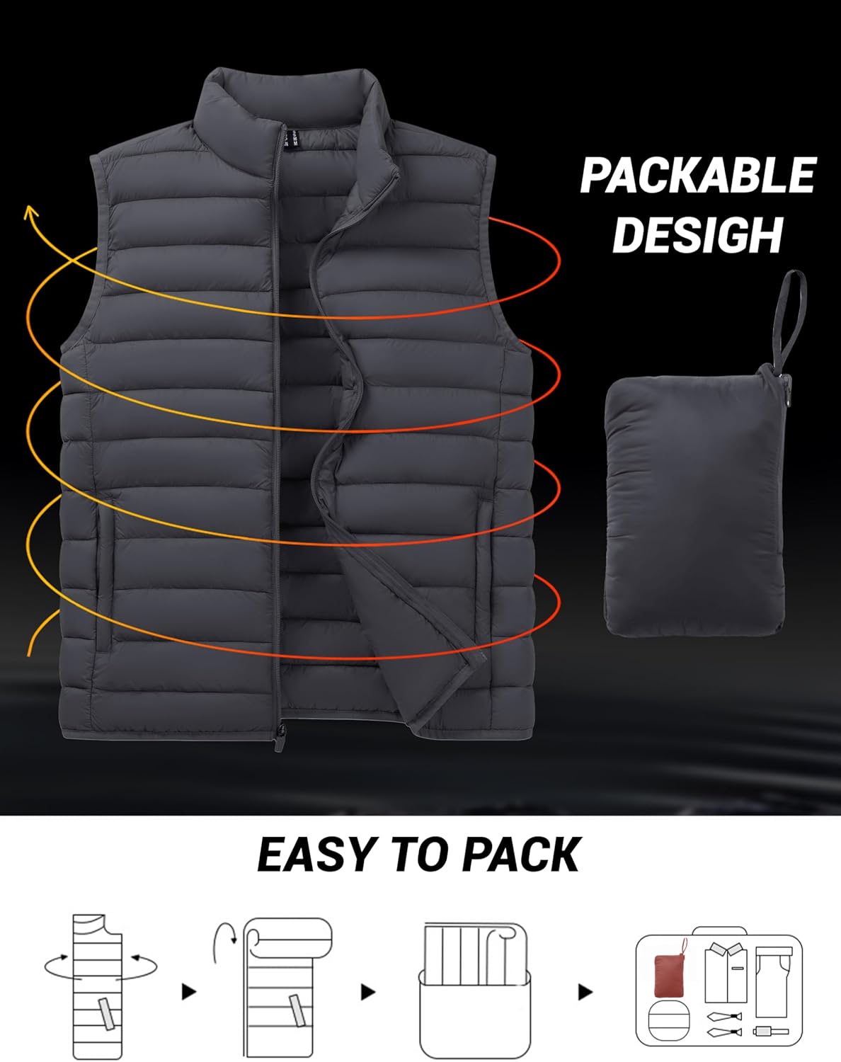 Cotrasen Men's Puffer Lightweight Vest Packable Outerwear Vest Warm Winter Outdoor Sleeveless Jacket for Travel Running - Image 4