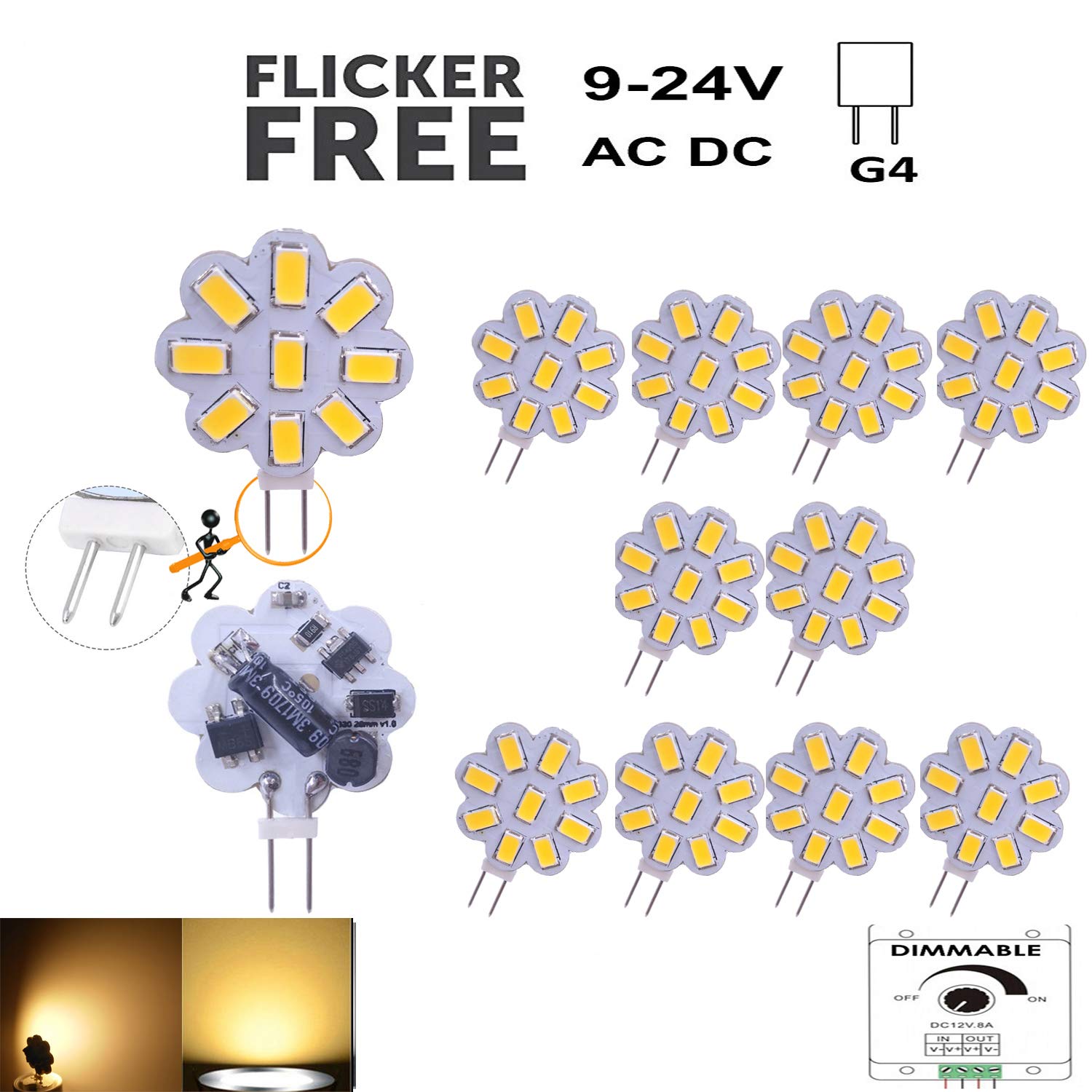 Buy JSVSAL Dimmable, SidePin G4 LED Light Bulb,3 Watt, 30W Equivalent, G4 Bi Pin Base Halogen