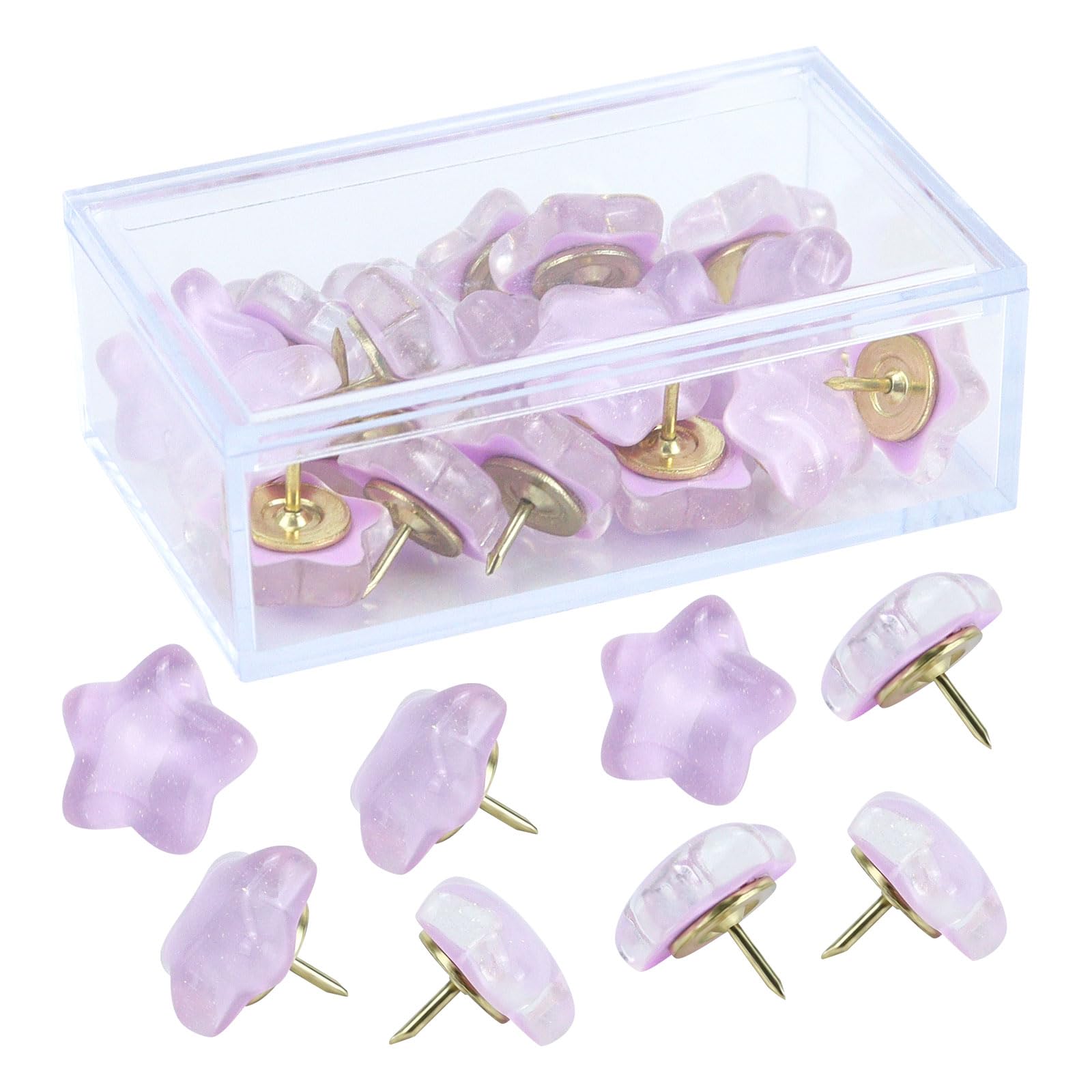 Diamond Push Pins Decorative Crystal Thumb Tacks Large Head Pins for Bulletin Board, Crafts, DIY and Office Organization (Star - Purple)