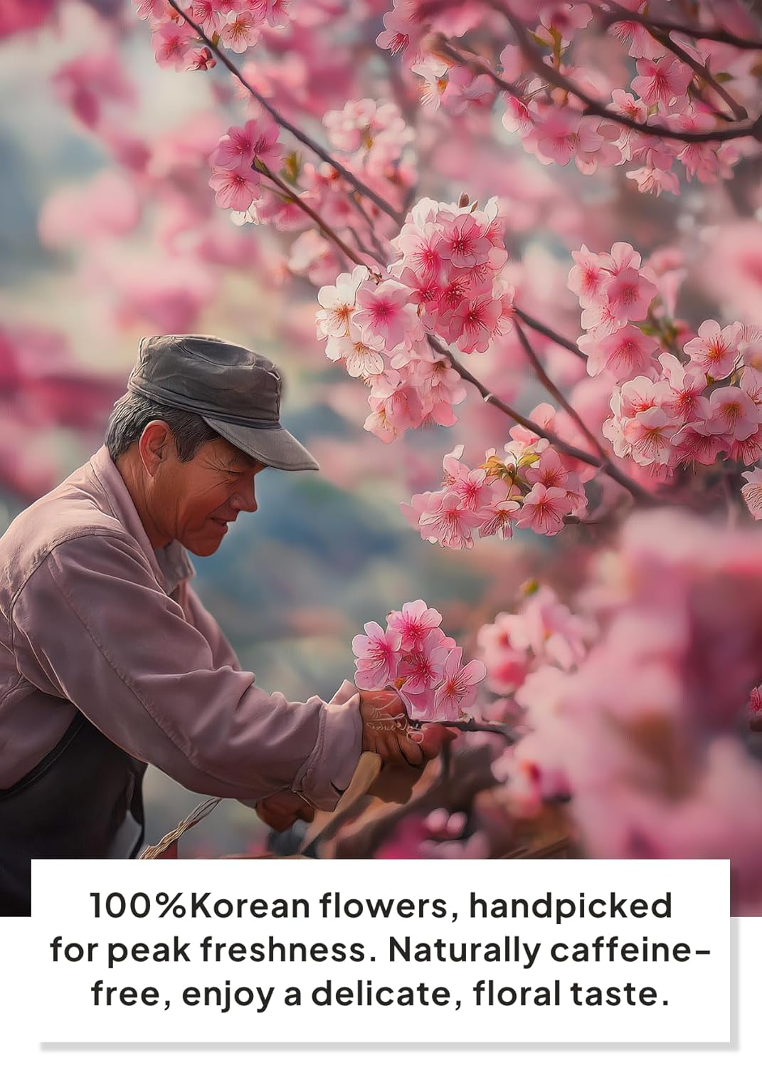 Korean Food KKOKDAM Original Cherry Blossom Flower Tea – Decaf Floral Tea Made with Whole Flowers, Caffeine Free, Sugar Free, Zero Calories, Made in Korea (0.35 oz / 10 g)