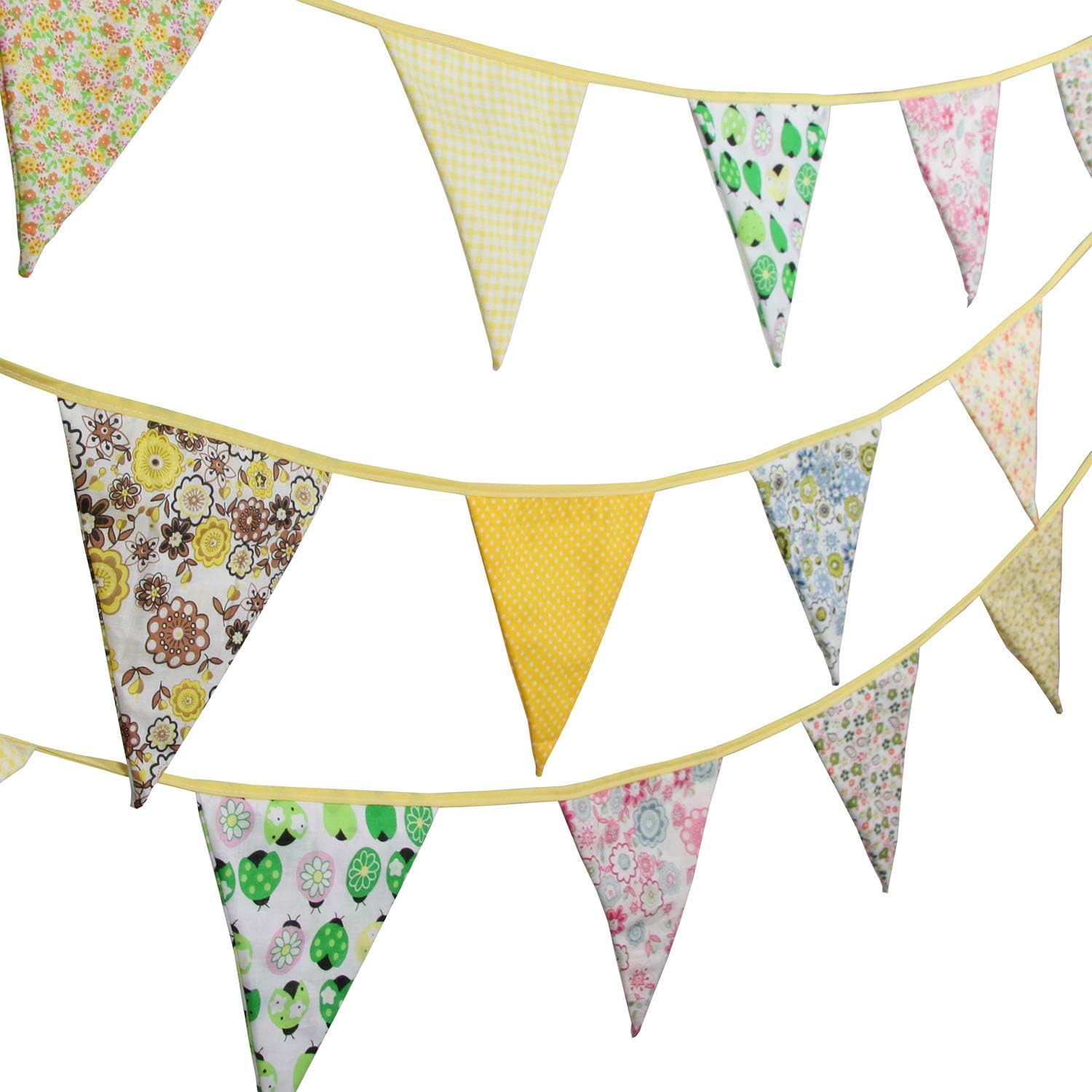 10M/32Ft Triangle Bunting Banner, 36 Pcs Cotton Fabric Flags Pennant Garlands for Birthday Party, Wedding, Baby Shower, Outdoor and Home Decorations (Yellow) - Image 5