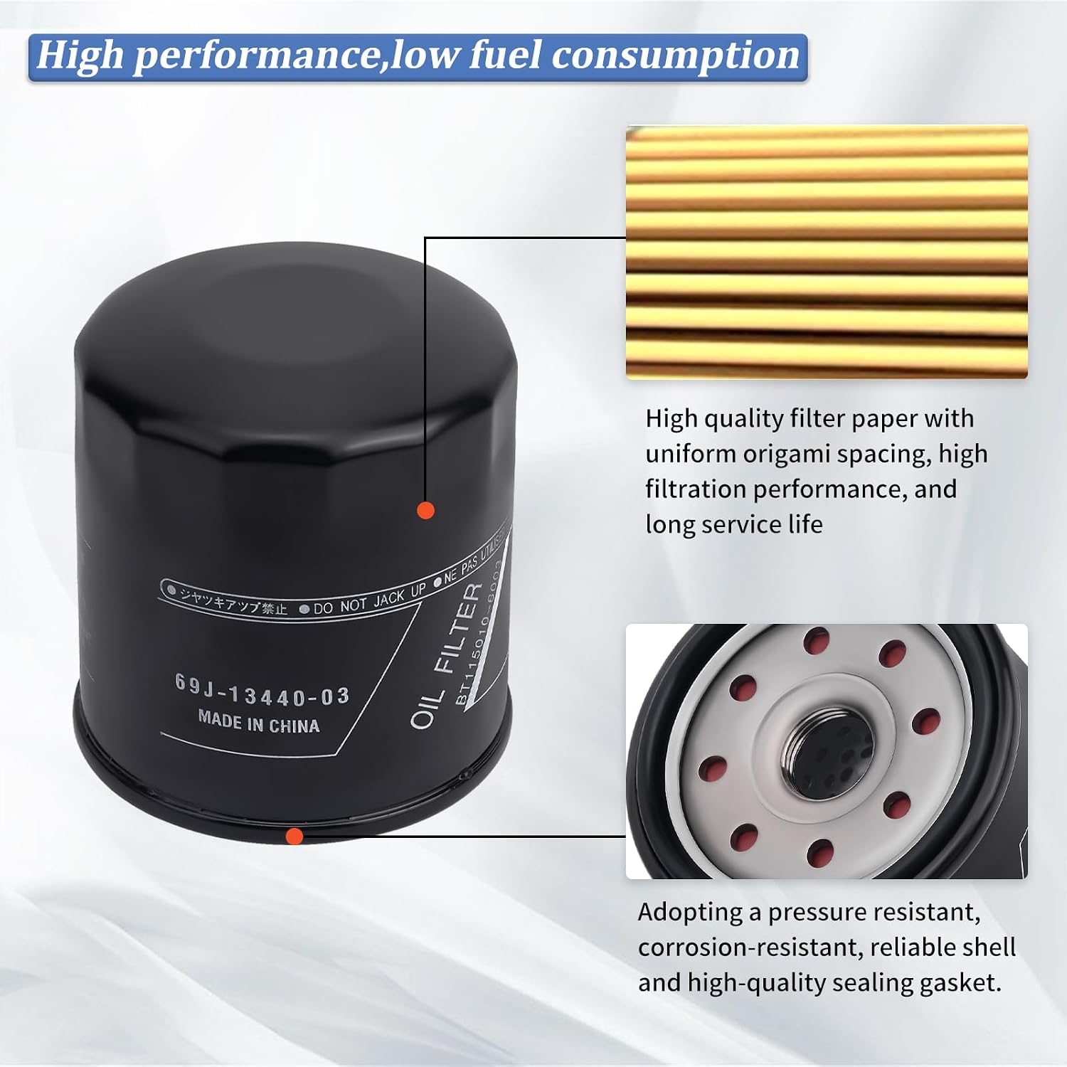 69J-13440-04-00 Oil Filter for Yamaha Outboard motor F150 F175 F200 F225 F250 Sport Boat AR SX Center Consoles FSH 190 195 222 252 255 Deluxe Sport FX HO FZR FZS VXR 69J-13440-03-00 2PC