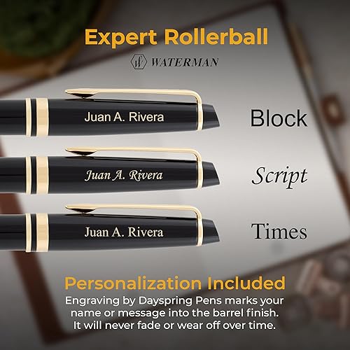 Miniatura 3 de Bolígrafo de punta redonda WATERMAN Expert grabada en laca negra con borde dorado. Regalo de lujo personalizado para graduación o hitos