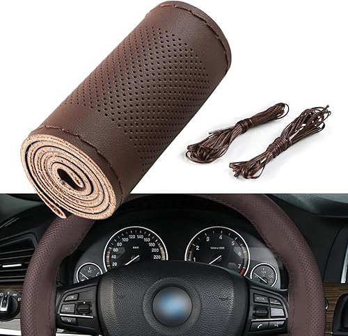 1 funda protectora para volante de automóvil, 14.96 pulgadas de piel sintética cosida a mano, absorbente de sudor, con orificio de aire, accesorio