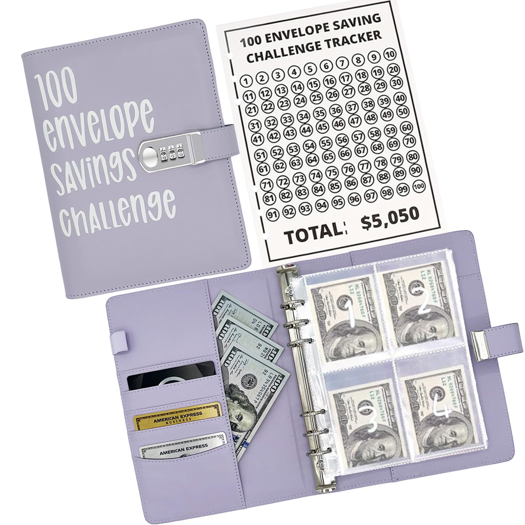 Livre de défis d'épargne de qualité supérieure avec 100 enveloppes violettes