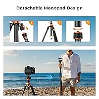 Vista 6 de K&F CONCEPT Trípode para cámara, trípode de aluminio de 78 pulgadas, trípodes y monopies de 81 pulgadas, trípode de viaje estable y resistente