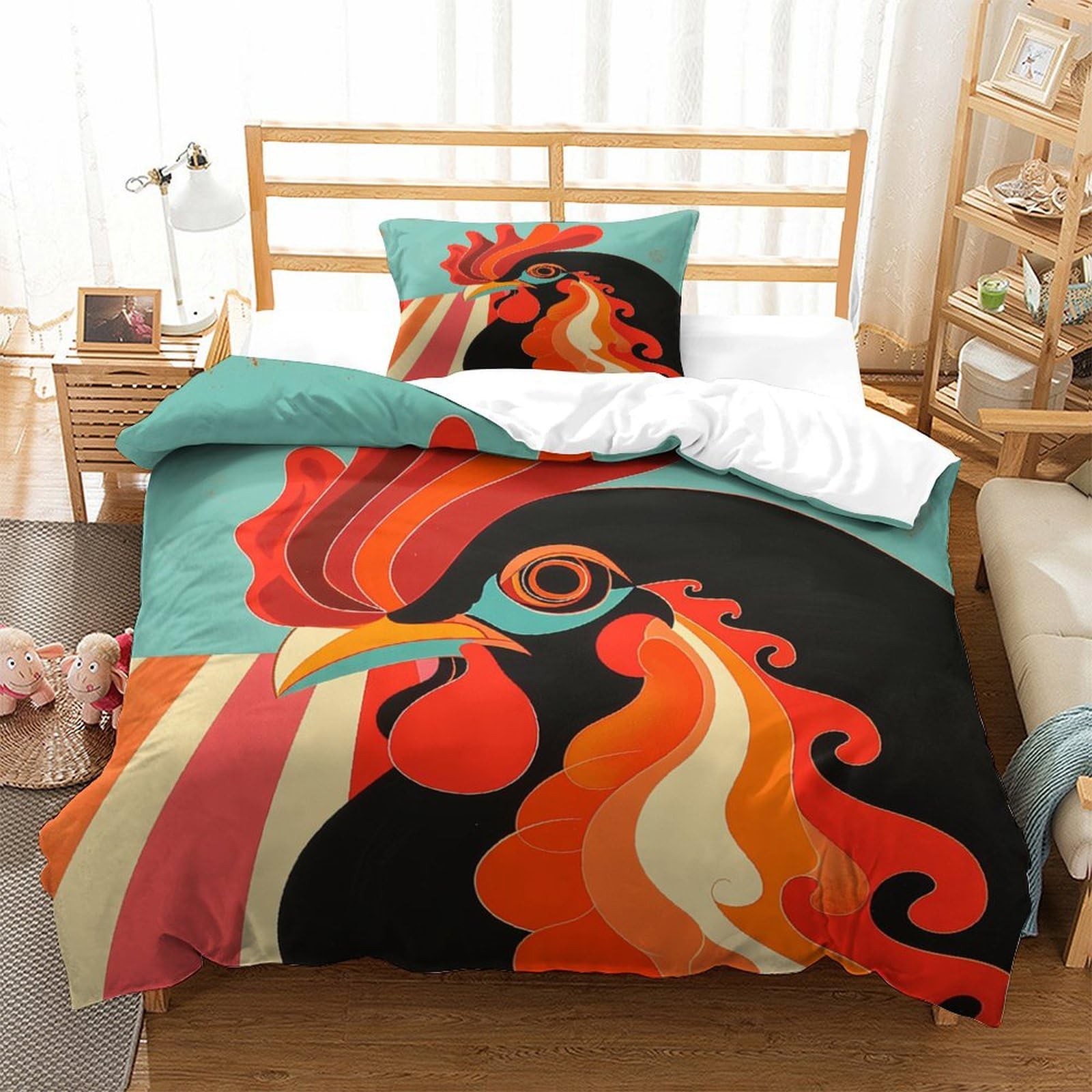 P1s9u7w5y Gallic Rooster-1 Vivid Rooster 3D Printed Duvet Cover Set 3Pcs Microfiber Animal Feather Bedding Set Single（135X200cm）