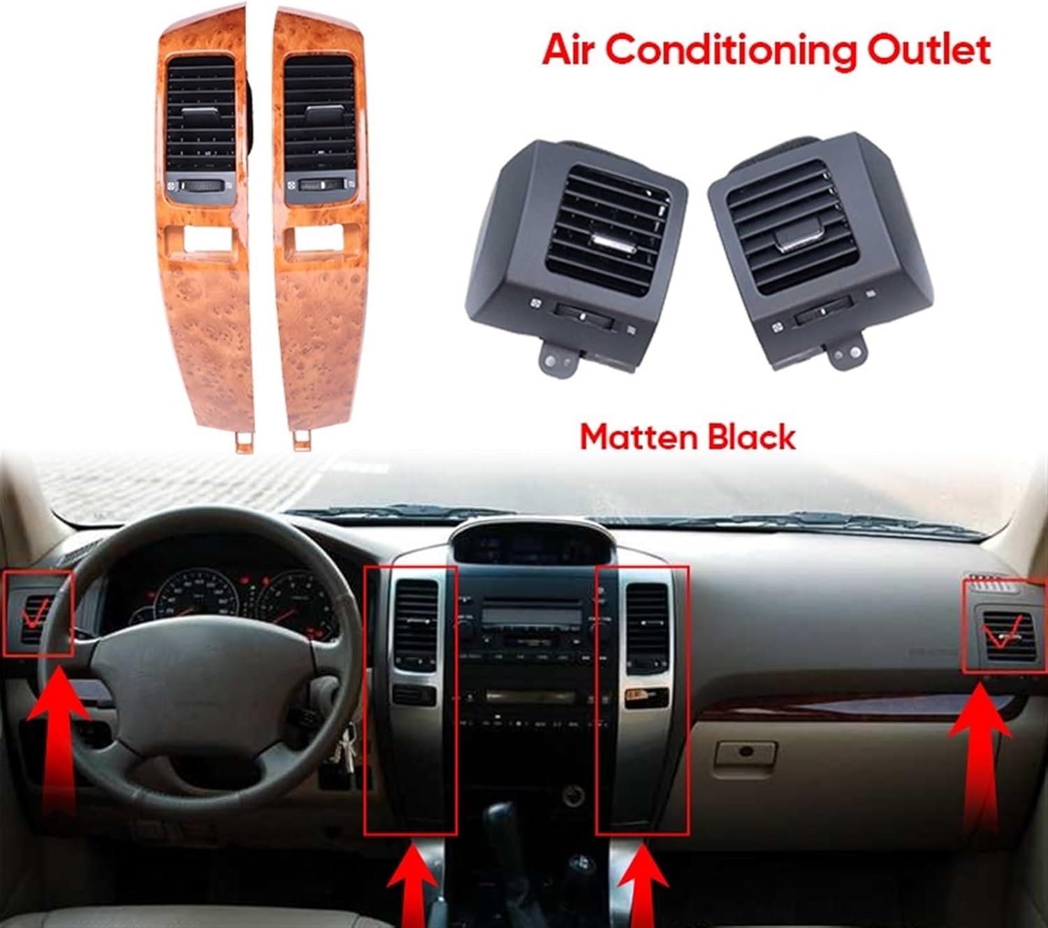 Dashboard Fit for Toyota Prado LC-120 GX470 2003 2004 2005 2006 2007 2008 2009 Air Conditioning Outlet Rear Fit for Seat Outlet Cover Durable(Wood A no Outlet)