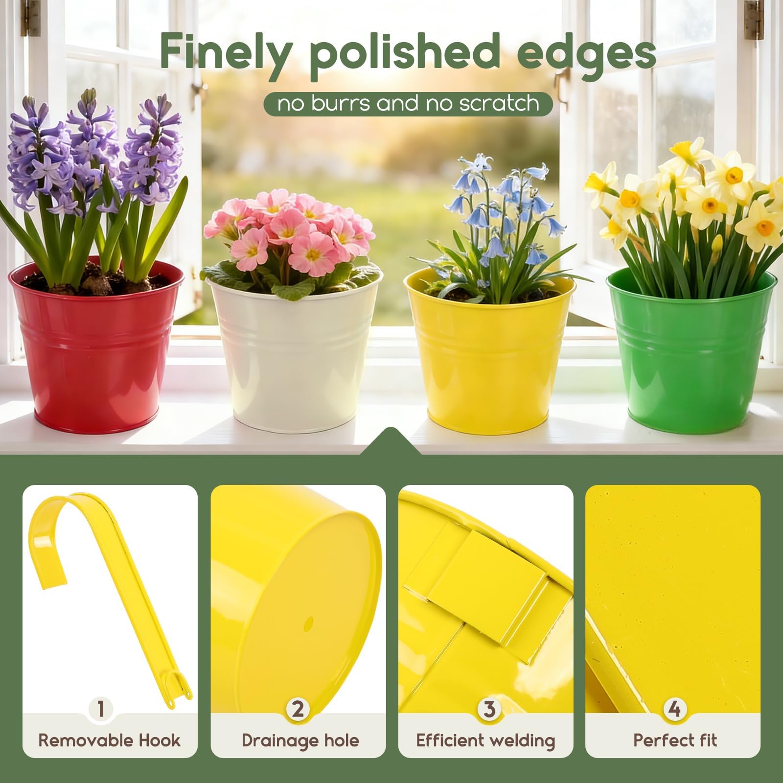 CITÉTOILE - Juego de 4 Macetas Colgantes Grandes con Agujero de Drenaje y Asas Extraíbles - Set Multicolor para Plantas Colgantes de Balcón, Terraza o Interior, Modelo 04 — view 3