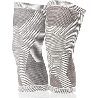 RestNest Knee Sleeves | 1 Pair Compression Support Brace Guard | Grey Breathable Fabric | Sports Joint Recovery Size Medium M