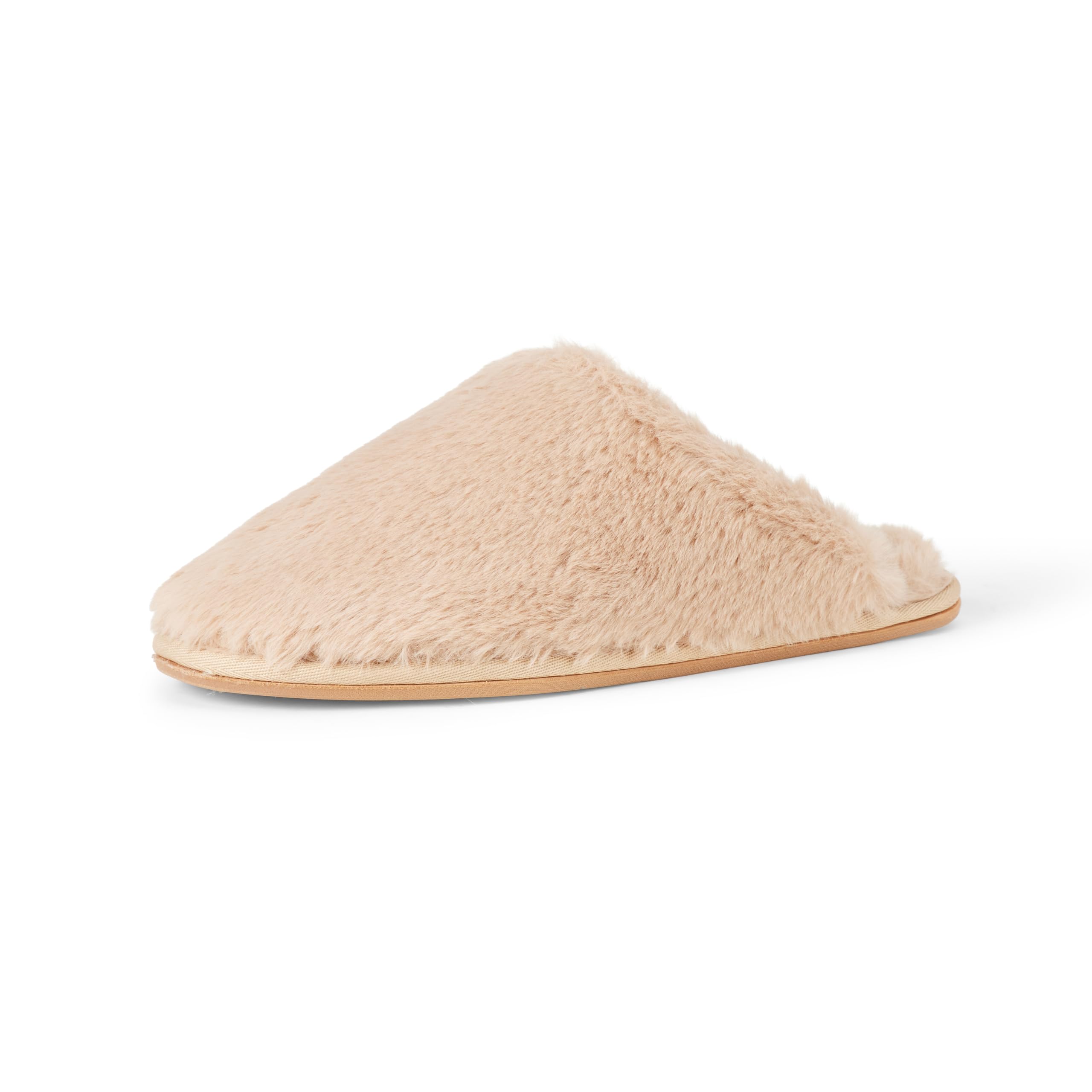 Amazon Essentials Women's Fuzzy Plush Slippers, Tan, 8
