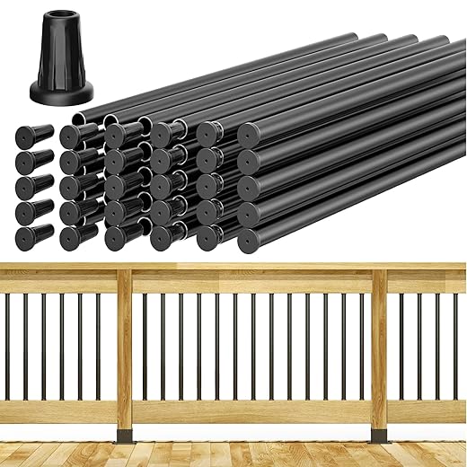 29" Round Aluminum Balusters for Deck Railing, Hollow Deck Spindles with Screws for Railing Fencing, Metal Deck Balusters with Connectors(30 Pack Black)