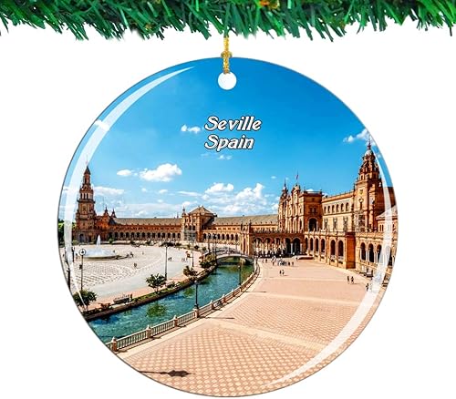 Weekino España Square Sevilla Adorno de Navidad Colección de Recuerdos de Viaje de la Ciudad de Porcelana de Doble Cara 2.85 Pulgadas Colgante Weekino España Square Sevilla Adorno de Navidad Colección de Recuerdos de Viaje de la Ciudad de Porcelana de Doble Cara 2.85 Pulgadas Colgante