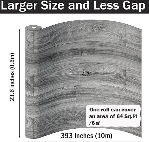 Miniatura 96 de Oxdigi Rollo de vinilo autoadhesivo para suelos de 24 x 393 pulgadas / 64 pies cuadrados, tablones de vinilo autoadhesivos para suelos de madera