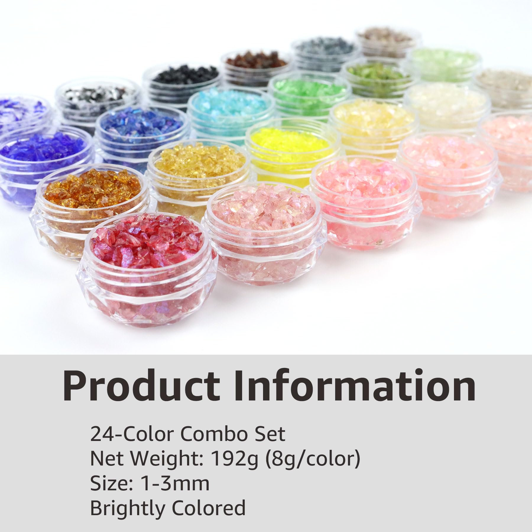 RUIRUI 24-Color Crushed Glass Glitter - 1-3mm Broken Glass For Resin Art, Nails, Crafts