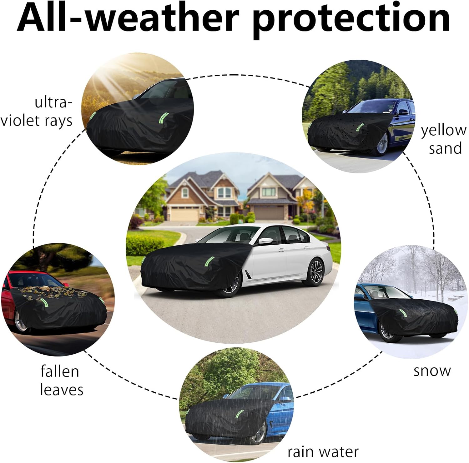 Universal Car Engine Cover for Sedans/Hatchbacks (L: 181-205in x 65-73in), Car Hood Cover with Reflective Straps, Elastic Band & Hook