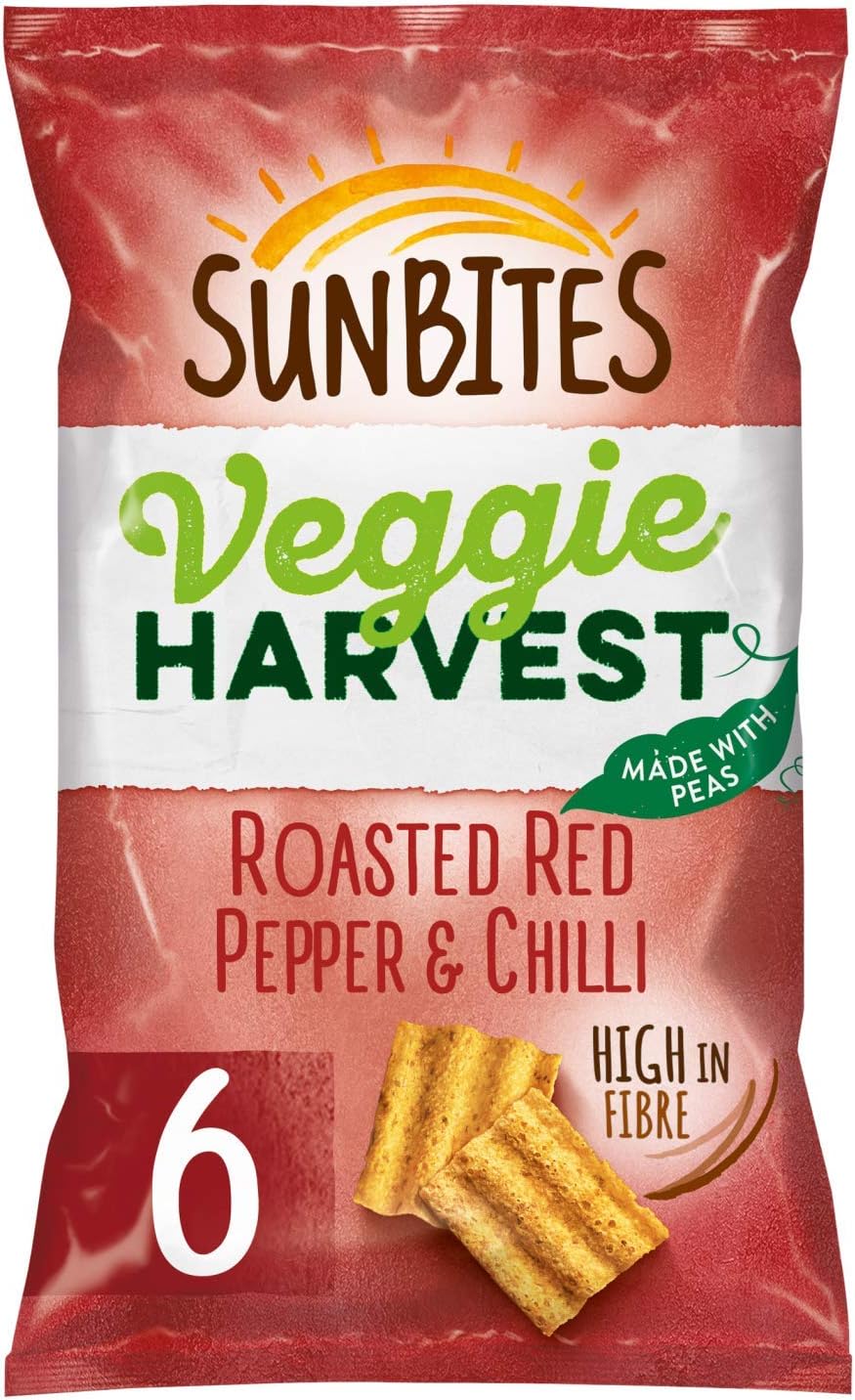 Sunbites Veggie Harvest Roasted Red Pepper and Chilli Multipack Snacks, 6 x 25 g