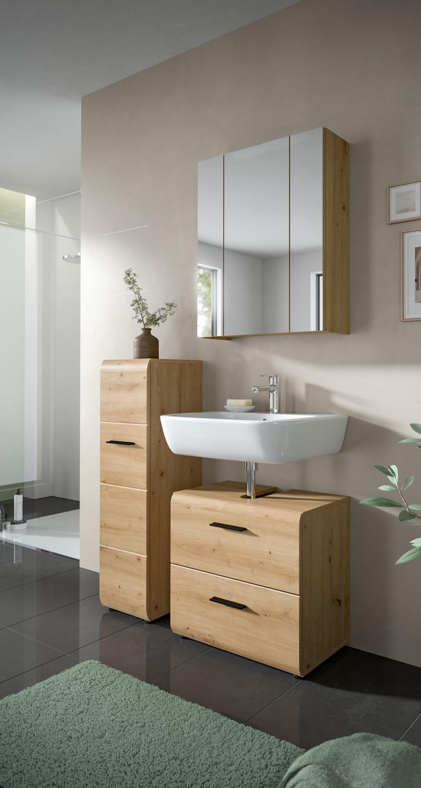 xonox.home – 3 TLG. Badezimmerkombination Ice 105x185x30 cm in Korpus und Front Artisan Oak Nachbildung – Hochwertige Badmöbel-Kombi – modern – Bild 5