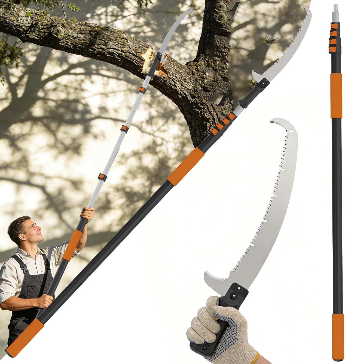 Buyplus 26FT Reach Pole Saws for Tree Trimming, Pole Saw with 5-20FT Telescoping Extension Pole, Pruning Saw with 24" 3X Detachable Saw, Non-Slip Handle, Tree Trimmer for Garden Yard Palms Shrubs