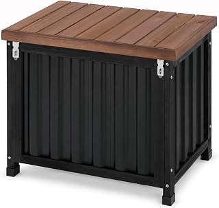 Outdoor Storage Box, Deck Box with Wood Lid & Frame, Resin Panels, 20 Gal
