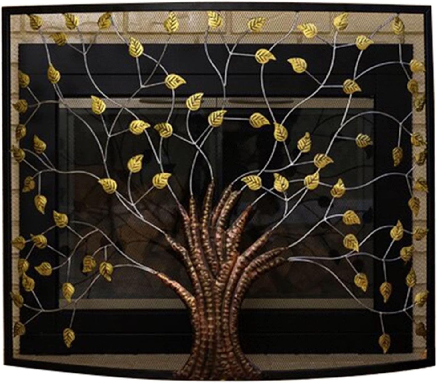 JKGHK Single Panel Fireplace Screen, Freestanding Metal Furnace Fireguards, Decorative Mesh, Heavy-Duty Decorative Fire Screen for Indoor Fireplaces Outdoor Fire Pits