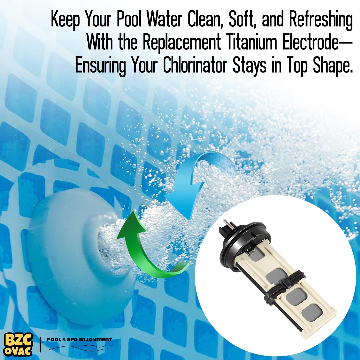 Titanium Electrode Replacement Part 11904 (26077RP) for Intex Krystal Clear ECO6110 and QS1200 Saltwater Chlorination Systems - Compatible with Above-Ground Pools up to 15,000 Gallons