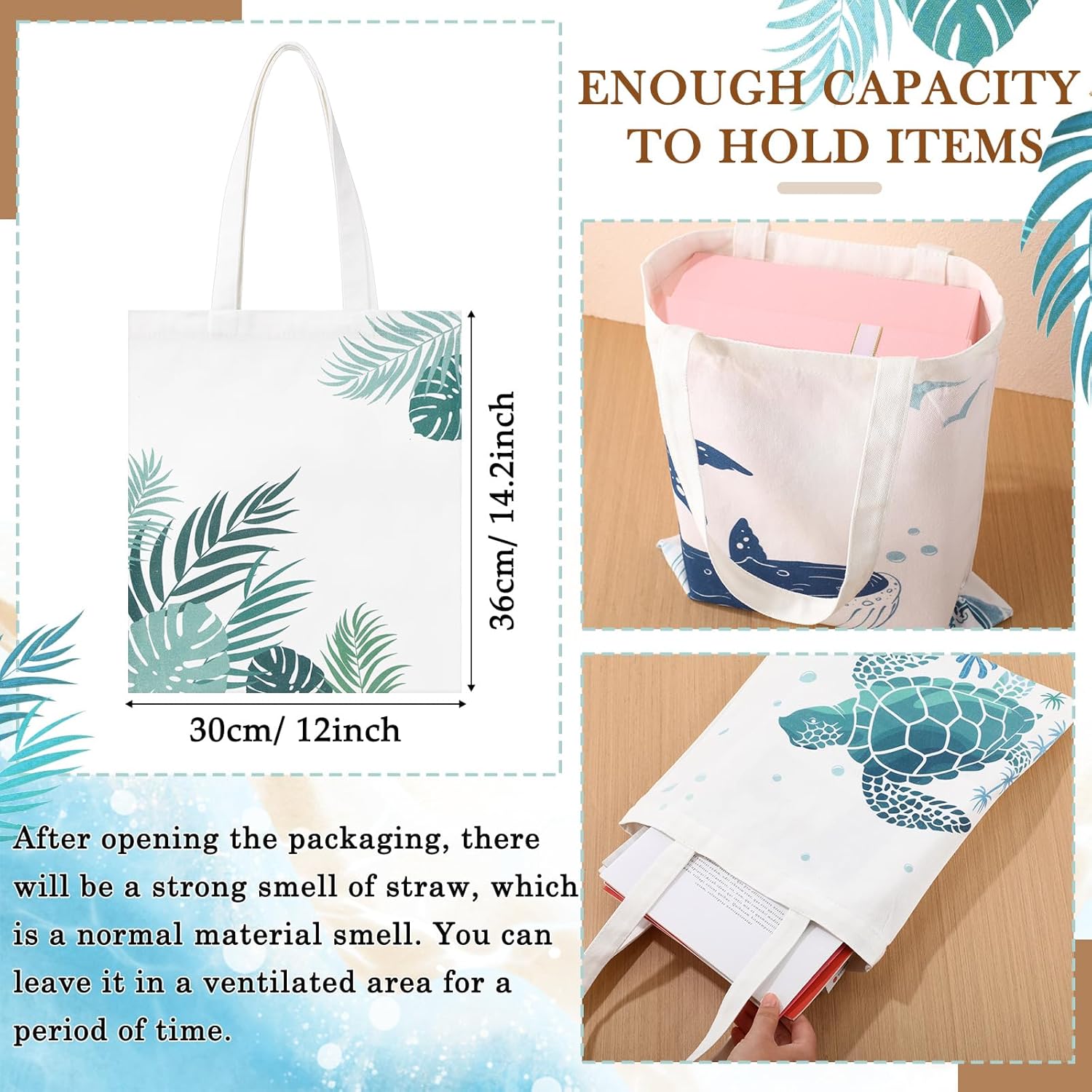 SATINIOR Beach Canvas Totes Bags Bulk Beach Theme Gifts Shopping Bags Reusable Grocery Handbags - Image 4